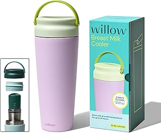 Willow - 16oz Portable Breastmilk Cooler - Keeps Breast Milk Cold for 24 Hours - Stainless Steel - Use w/Included Ice Pack or Ice Cubes - Breastfeeding Essentials - Dishwasher Safe - Hydrangea