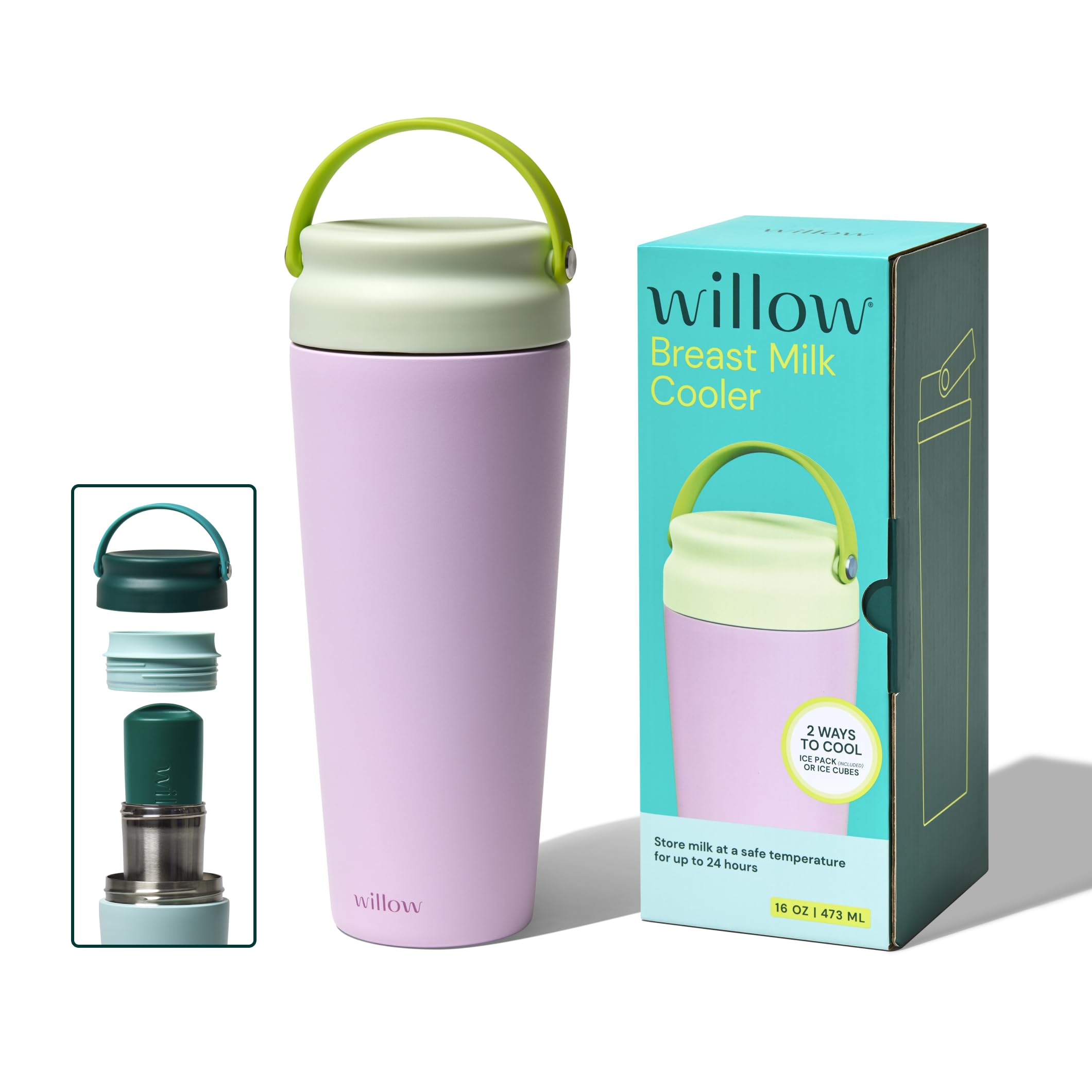 Willow - 16oz Portable Breastmilk Cooler - Keeps Breast Milk Cold for 24 Hours - Stainless Steel - Use w/Included Ice Pack or Ice Cubes - Breastfeeding Essentials - Dishwasher Safe - Hydrangea-image-10