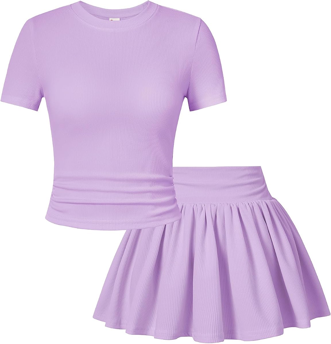 PATPAT Conjunto de falda acanalada para niñas, top fruncido+falda pantalón, traje de verano de 2 piezas 6-14 años