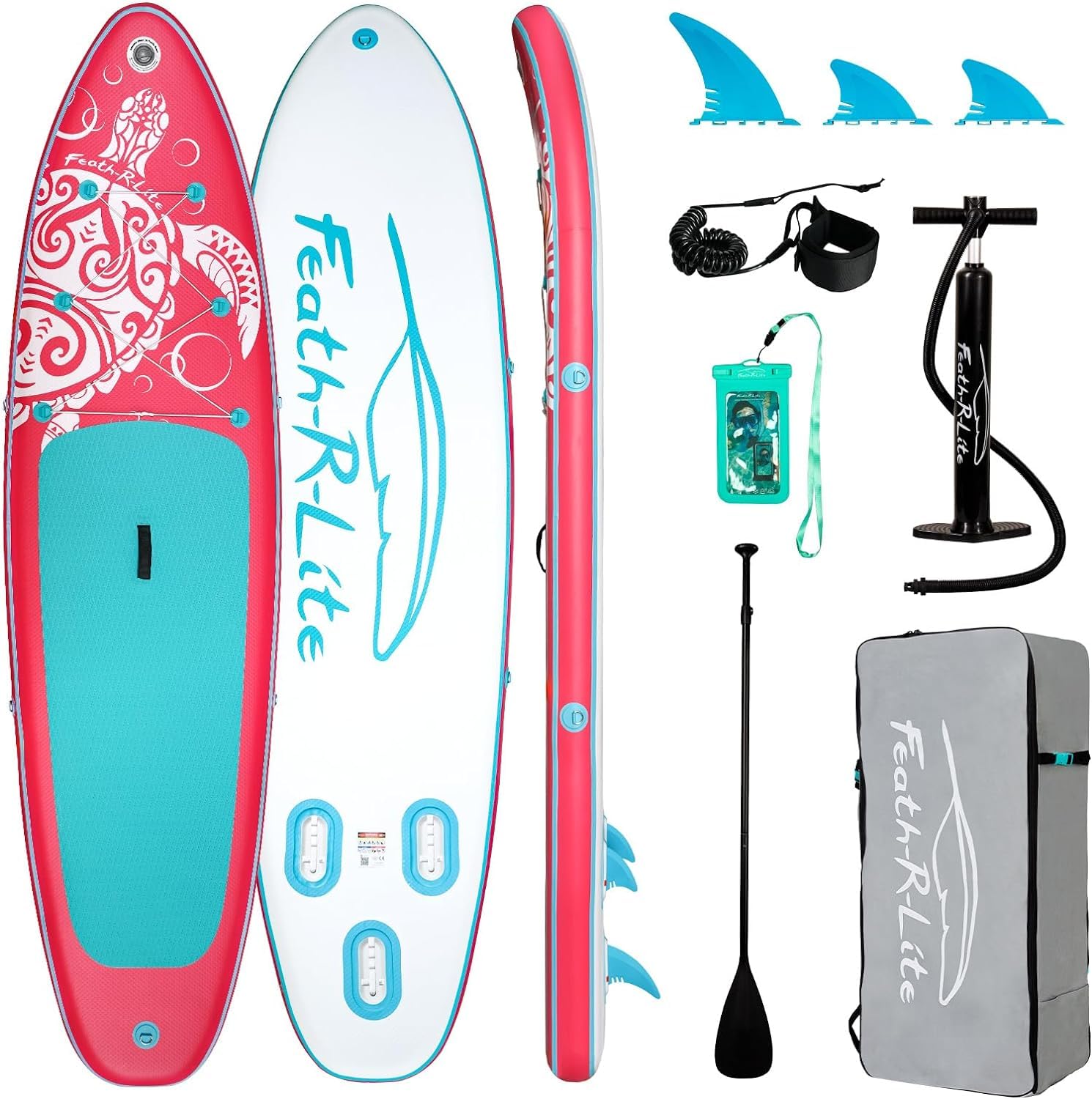 Feath-R-Lite Tabla de Surf Hinchable de pie para Surf, Tabla de Surf Sup, Accesorios de Remo Ajustable, Bomba, Mochila de Viaje ISUP, Correa, Bolsa Impermeable, Tabla de Paddle para Adultos