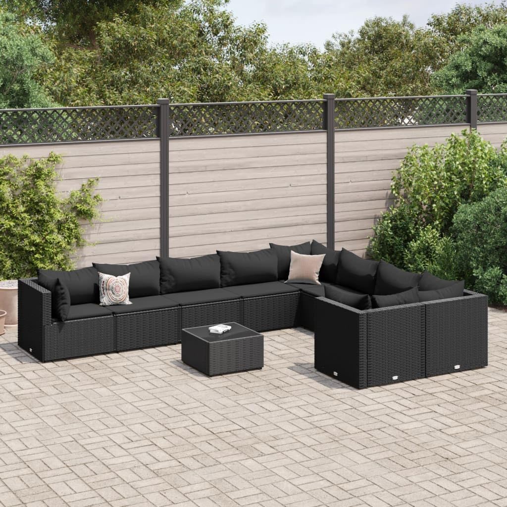 KCCKOM Garden Furniture Set 10 Piece Patio Sofa Set with Cushions Black Poly Rattan