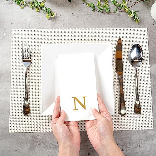 Miniatura 564 de Luxenap - Toallas de invitados de 15.8 x 7.9 pulgadas, 50 toallas de mano con letras plateadas, letra "P", fuente Sans Serif, servilletas de papel