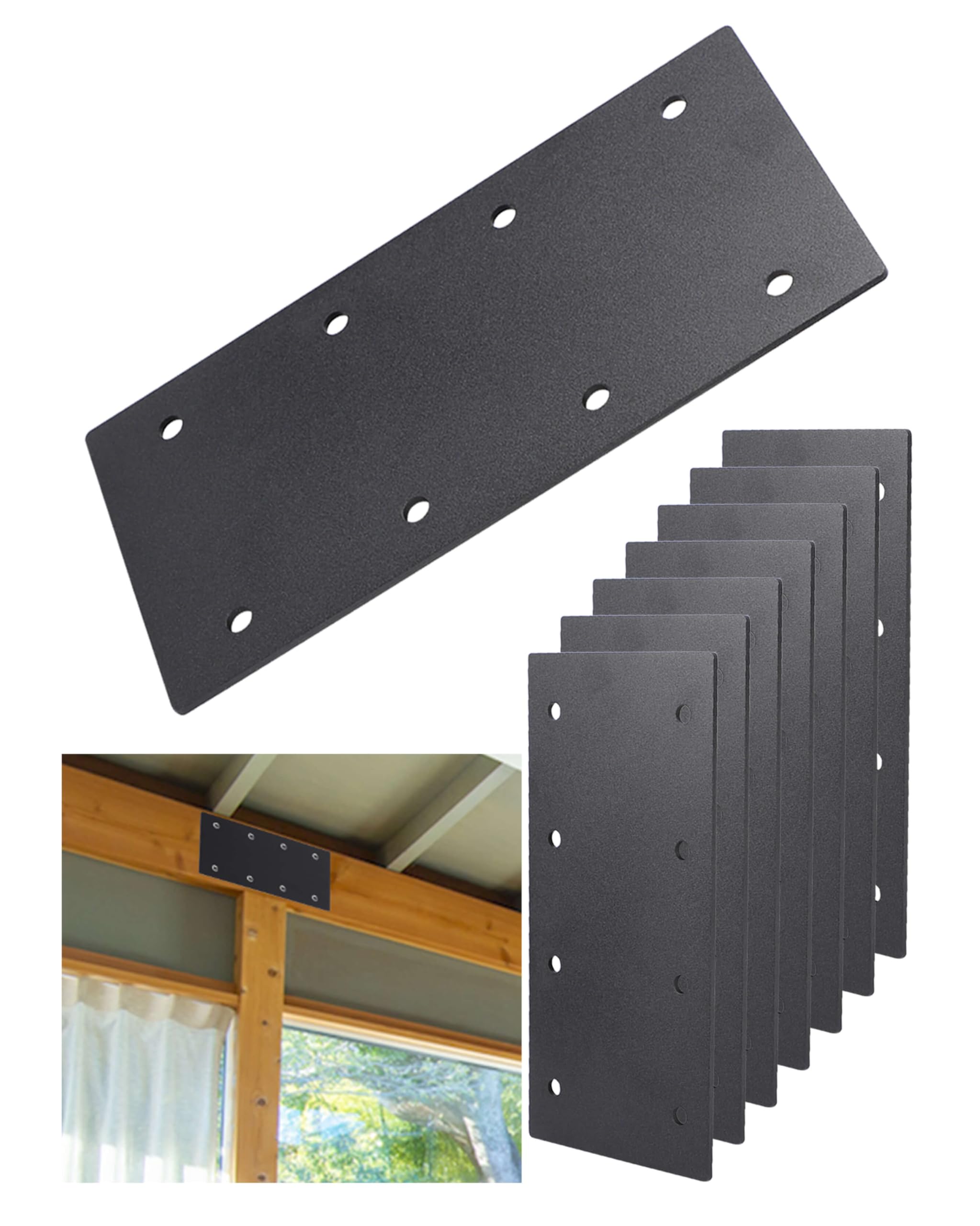 Photo 1 of 8 Pcs Ultra-Thick Straight Mending Plate, 9.25" x 4.5" Extreme Weatherproof Flat Bracket, Heavy Duty Steel I-Shape Timber Connector for 6x6 8x8 Lumber, Outdoor Pergola, Deck & Cabin