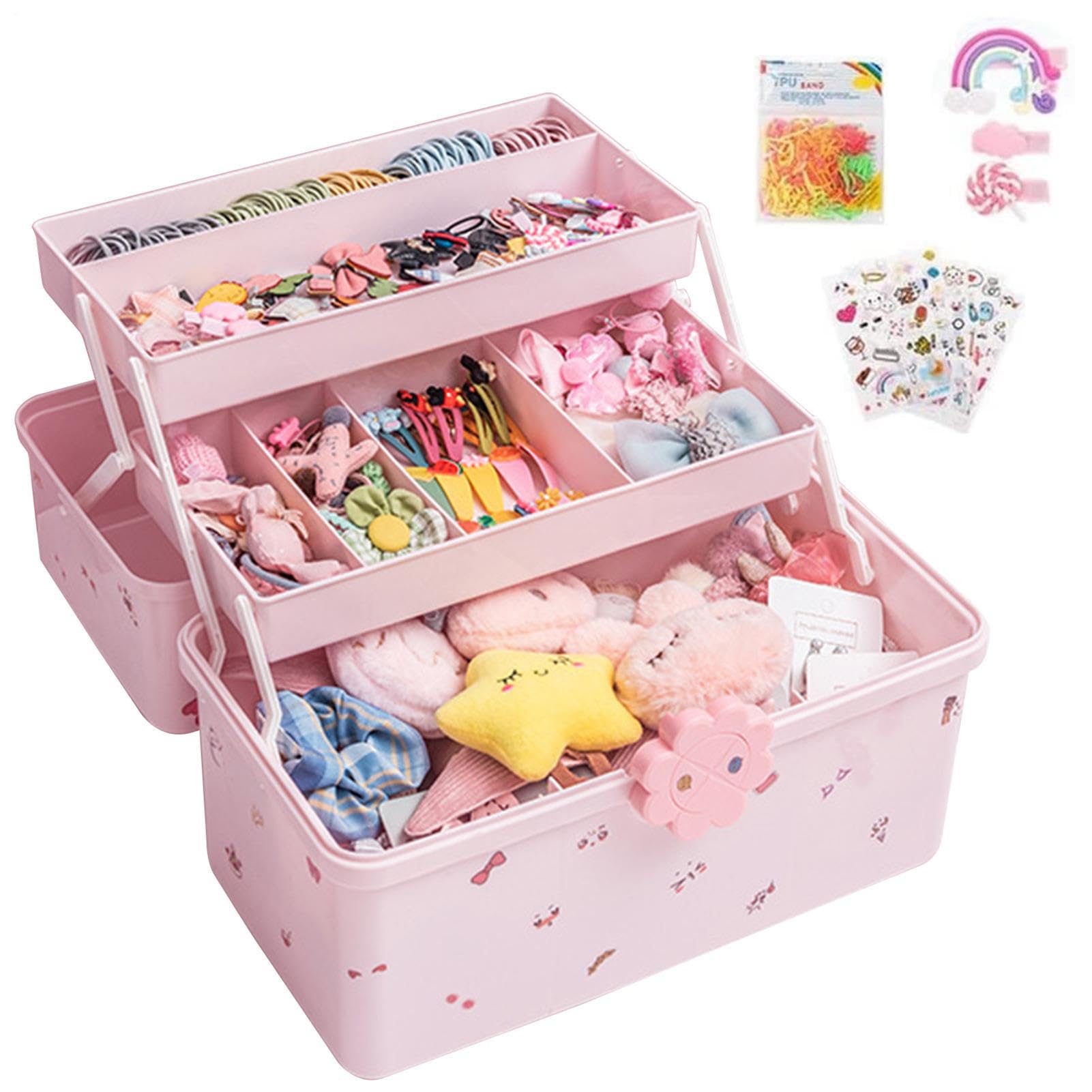Aufbewahrungsbox für Mädchen, Organizer für Haarstücke für Mädchen | Etui mit Gummiband mit 3-lagiger Haarspange, Haarschleifenhalter für Kostüm,