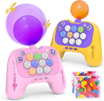 fygurso Handheld Speed Pushing Game Machine with Balloons 2-Player Fidget Game Light Up Quick Push Games Fast Push Puzzle Games Console for 8 9 10 11 12+ Years Old Kids Adults-Pink+Yellow