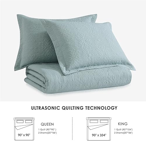 Miniatura 7 de Juego de ropa de cama Queen de 3 piezas, edredón azul aguamarina, colcha ligera de microfibra en relieve tamaño Queen para todas las estaciones (1