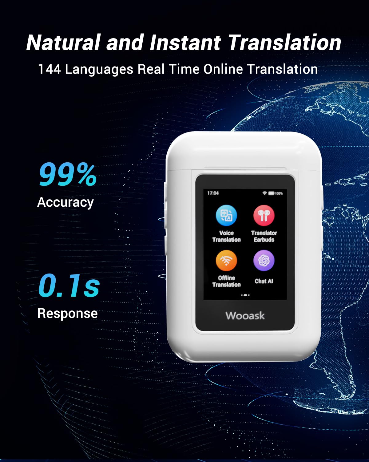 Wooask A8 Übersetzer-Kopfhörer - Echtzeit-Übersetzung In 144 Sprachen Ohne App Oder Internet