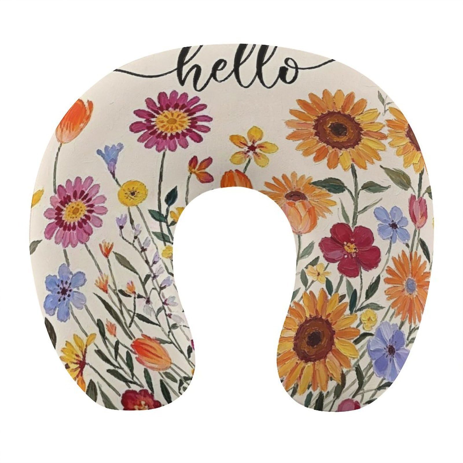 Btcowzrv Style Hello Spring Floral U Shaped Neck Pillow Travel Pillows