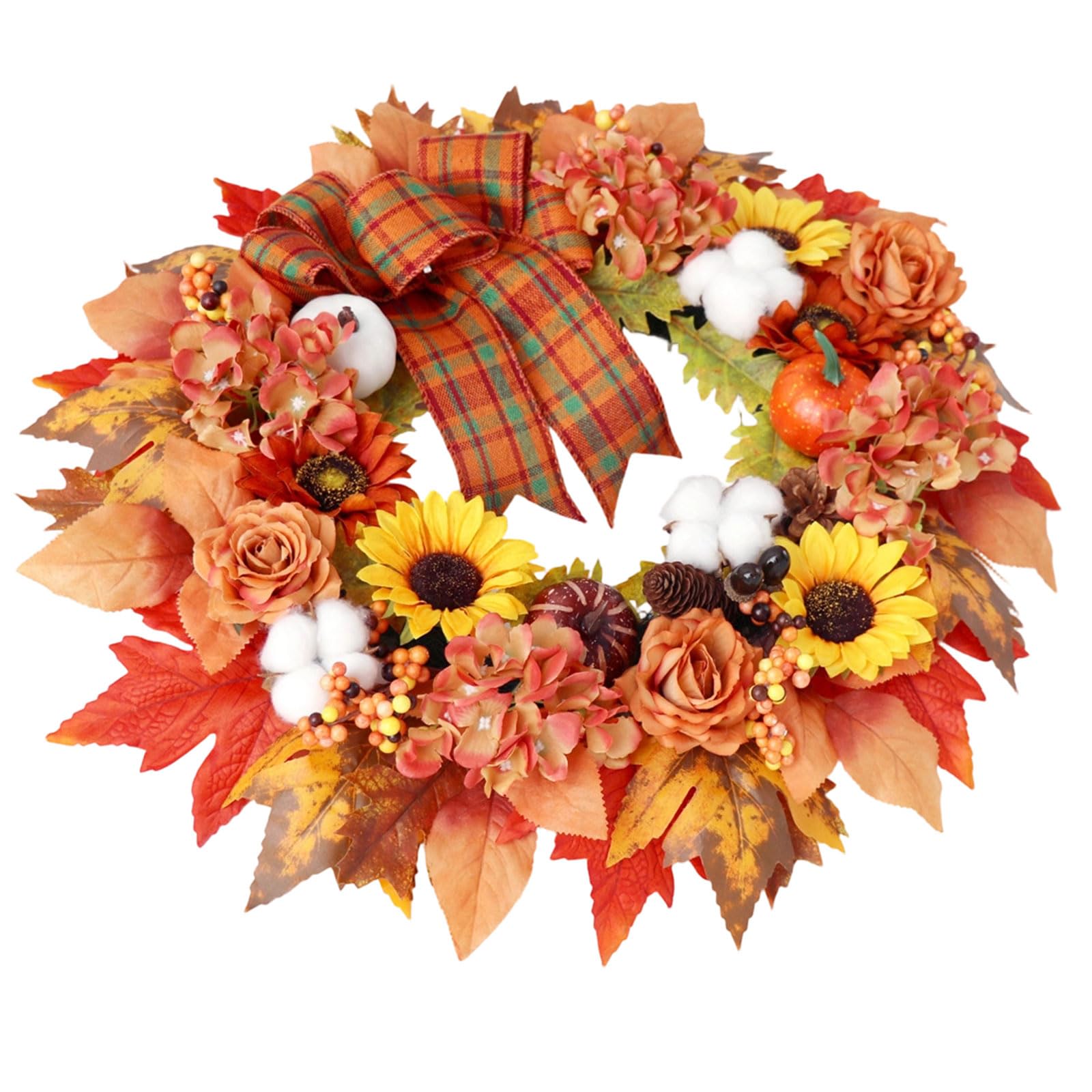 Ljmyy Fall Harvest Wreath With Realistic Pumpkins And Maples Leaves For Thanksgiving And Autumn Decoration