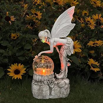 Amazon.co.jp: ARKEM 妖精の花の妖精の置物、庭の水晶玉の女の子