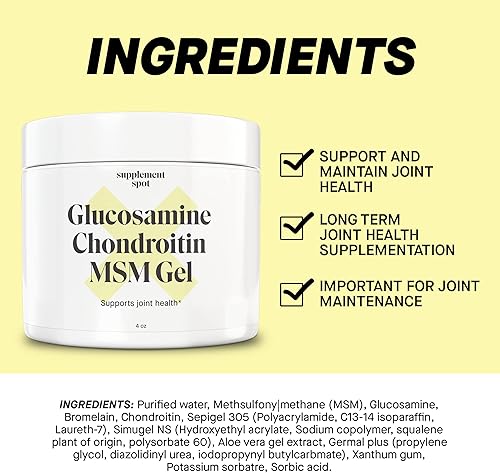Miniatura 5 de Suplemento Spot Glucosamina Condroitina MSM Gel (4 oz), Suplemento Articular, Glucosamina, Condroitina, MSM y Bromelina para Apoyar la Salud de las