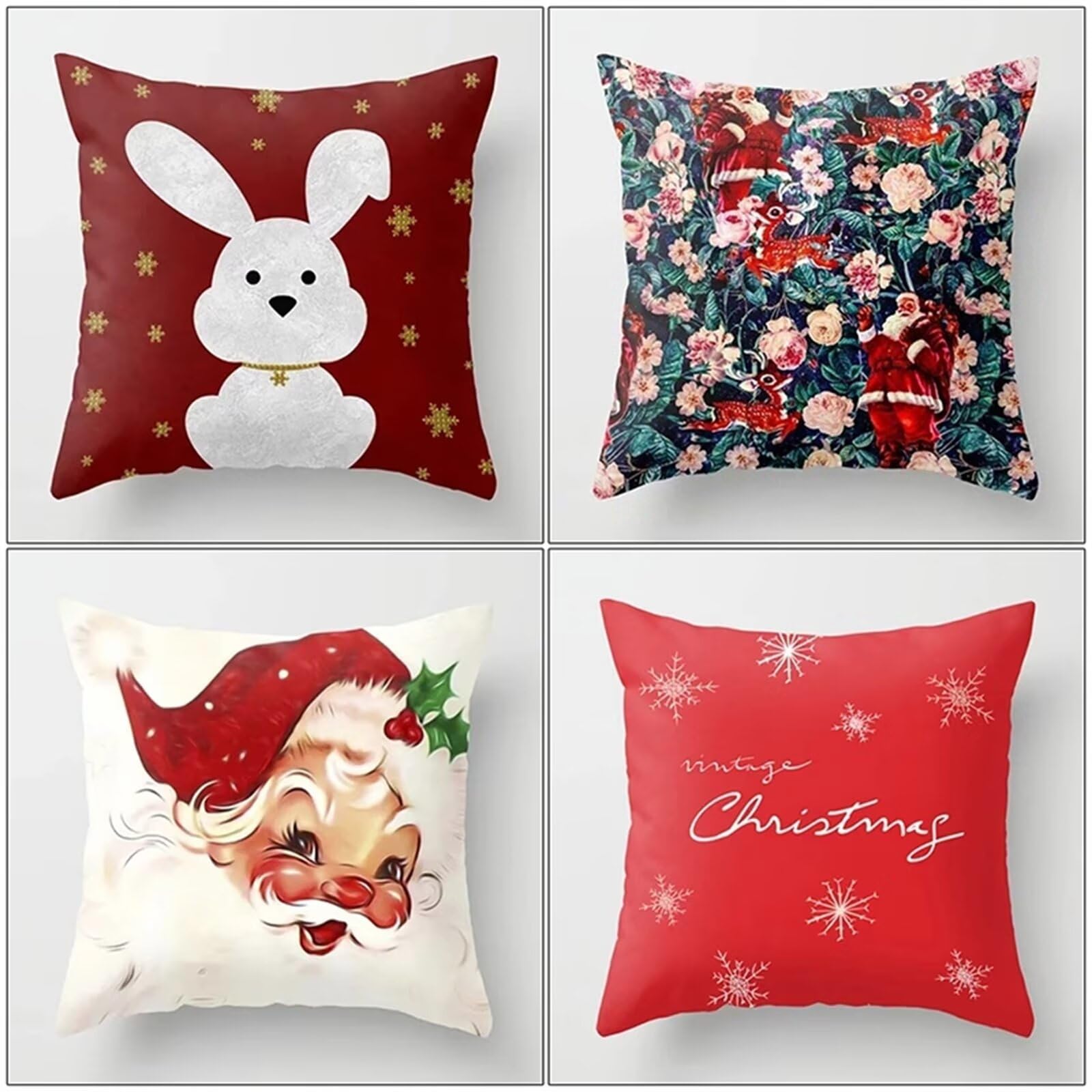 Juego de 4 Impermeable Funda de Cojín Conejo navideño,65x65cm Moderno Suave Transpirables Lino Fundas de Almohada Cojines Decorativos con Cremallera Oculta para Exterior Sofá Cama Coche Hogar