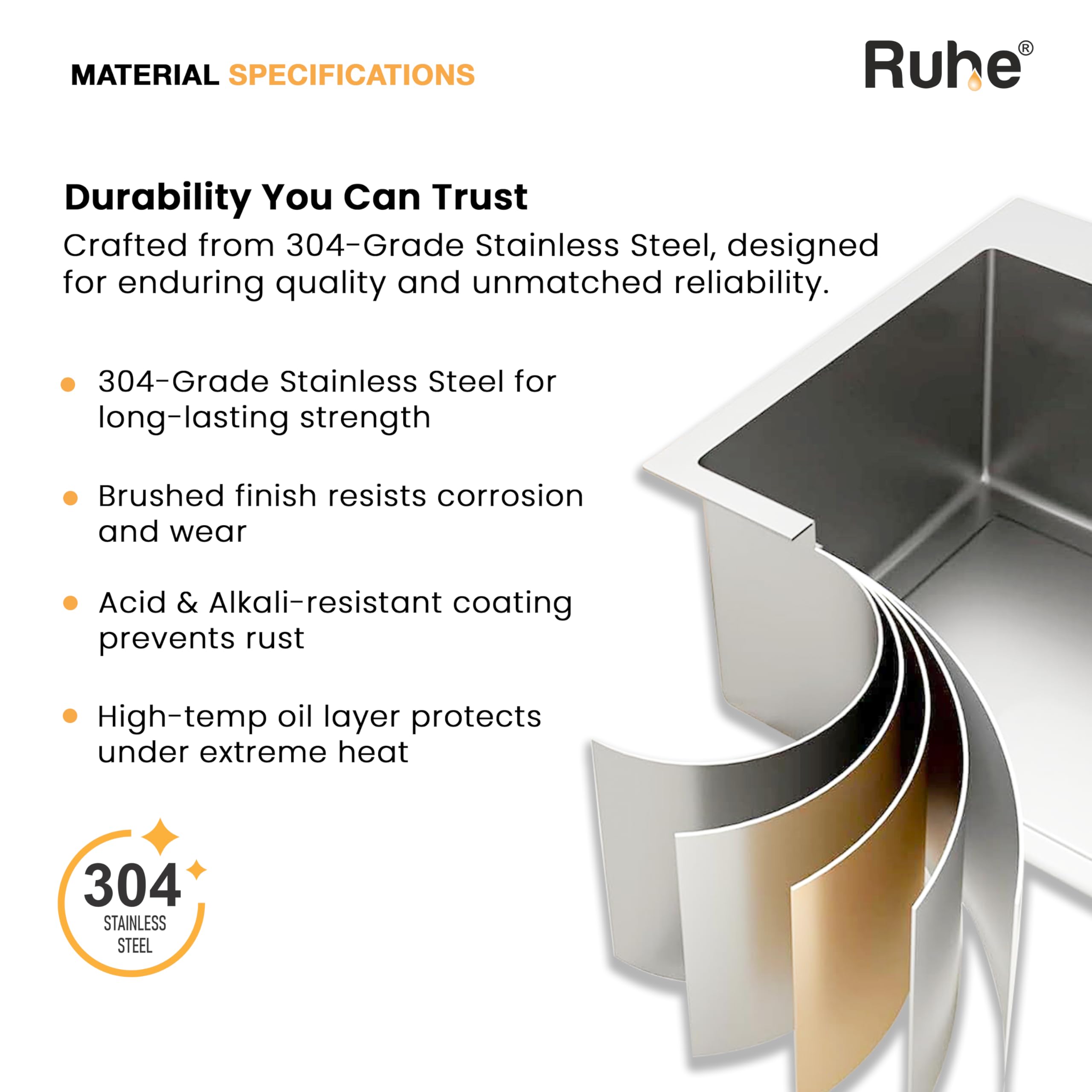Ruhe Stainless Steel Kitchen Sink - 32" Handmade -7