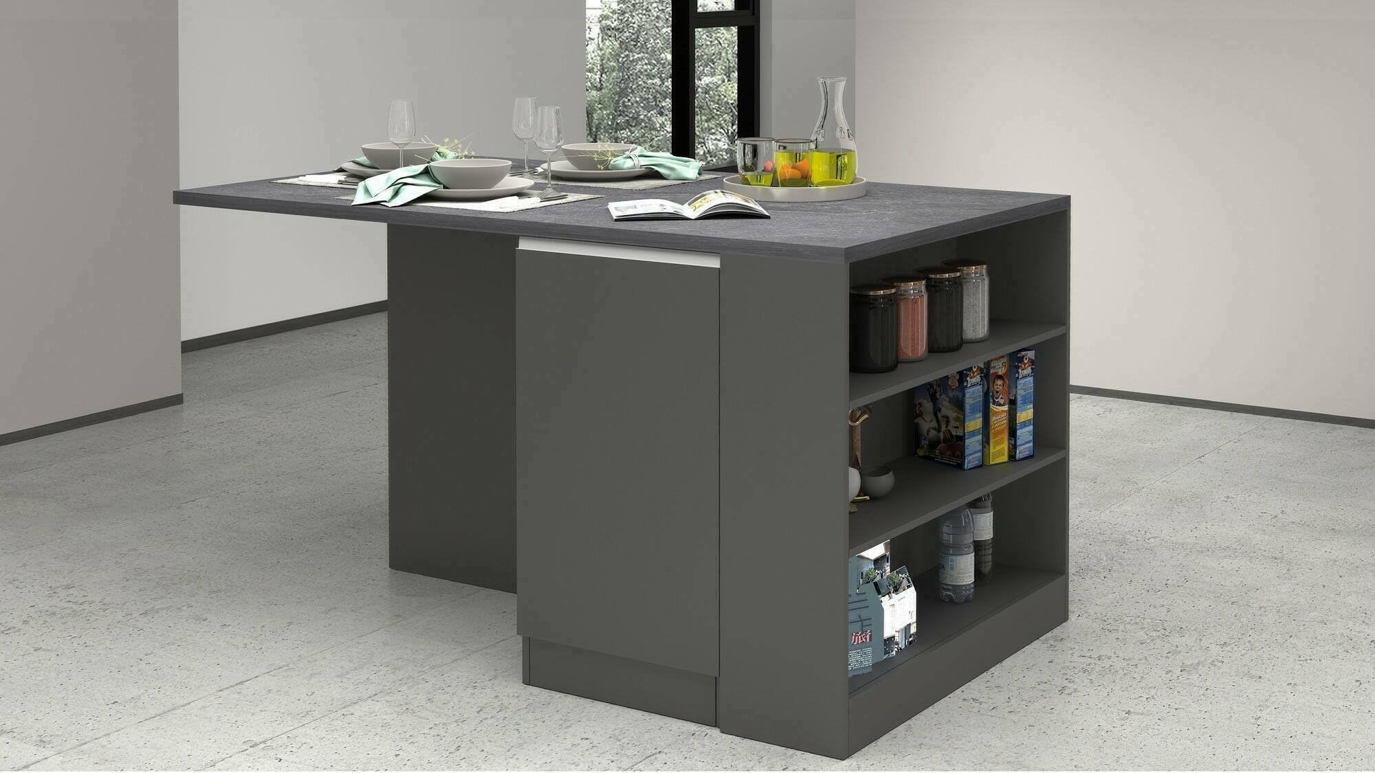 Dmora - Isola da cucina Osvaldo, Armadio multiuso, Mobile per cucinotto, Tavolo ausiliario, 100% Made in Italy, 160x90h90 cm, Antracite e Ardesia