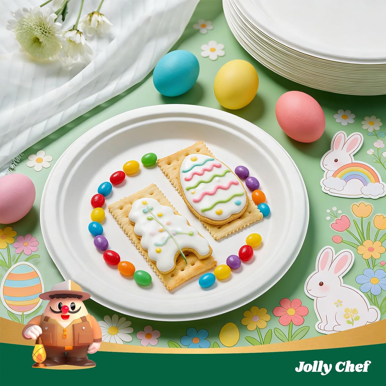 JOLLY CHEF Compostable Heavy Duty Plates 𝟭𝟬 𝗜𝗻𝗰𝗵 [𝟱𝟬𝟬 𝗣𝗮𝗰𝗸] Eco-Friendly Disposable White Uncoated Paper Plates Bagasse Sugarcane Biodegradable for Hot Cold Food Party Dinner Christmas
