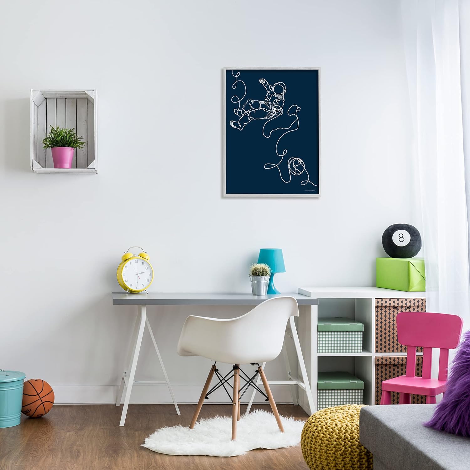 Stupell Industries Astronaut in Outer Space Over Earth Line Drawing, Designed by Kamdon Kreations Gray Framed Wall Art, 24 x 30, White