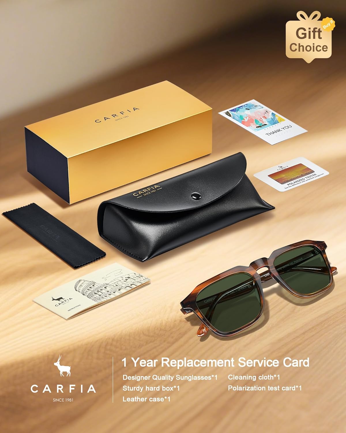 CARFIA Acetate Classic Square Polarized Sunglasses for Men Women UV400 Lenses Hand-crafted Frame Retro Outdoor Sun Glasses - Image 8