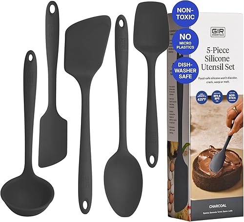 GIR: Consiguelo Bien Juego de 5 Piezas de Utensilios Esenciales de Cocina de Silicona - Cucharón, Espátula, Volteador, Cuchara y Cuchara de Borde -