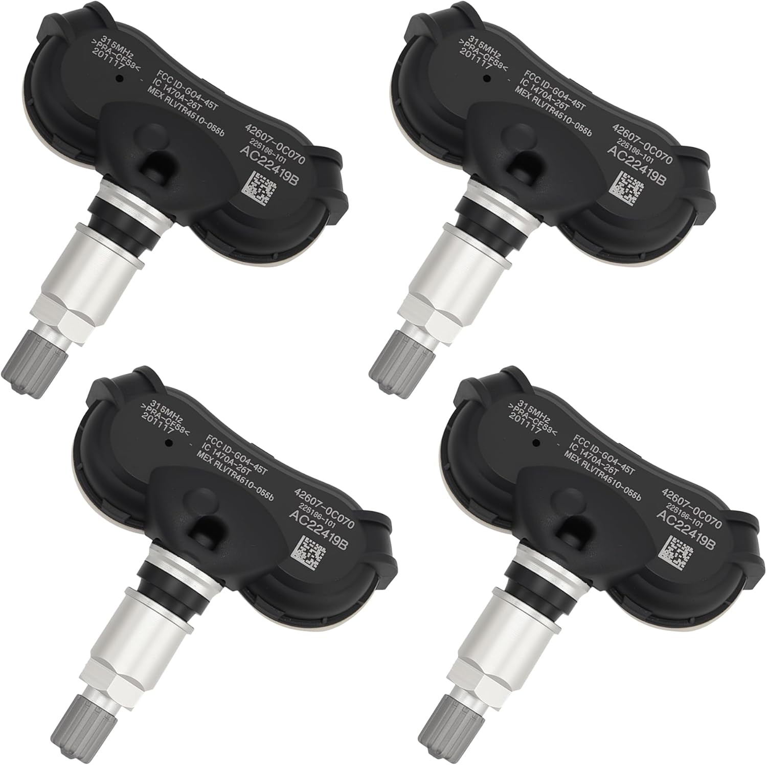 TPMS Sensors Set of 4 315MHz Pre-Programmed Tire Pressure Monitoring System Compatible with 2008-2017 Sequoia Sienna Tundra Replaces OE 42607-0C070 42607-0C050
