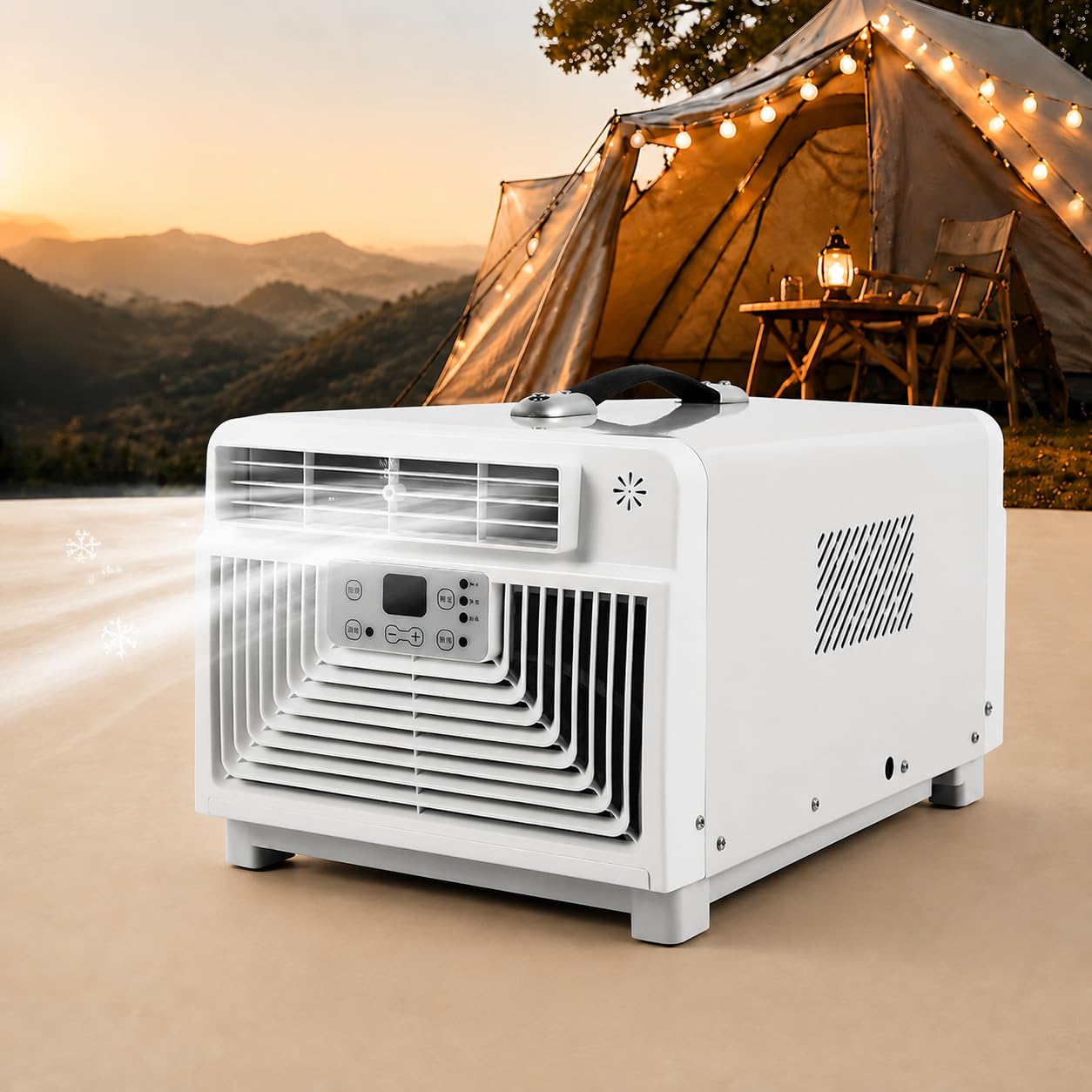 KPOUYYDS Portable Camping Air Conditioner, 3400 BTU Portable Tent Air Conditioner, 4-in-1 Quiet Small AC Unit with 300W Low Power, 12H Timer & Remote for RV, Truck, Van, Car, Indoor & Outdoor Use