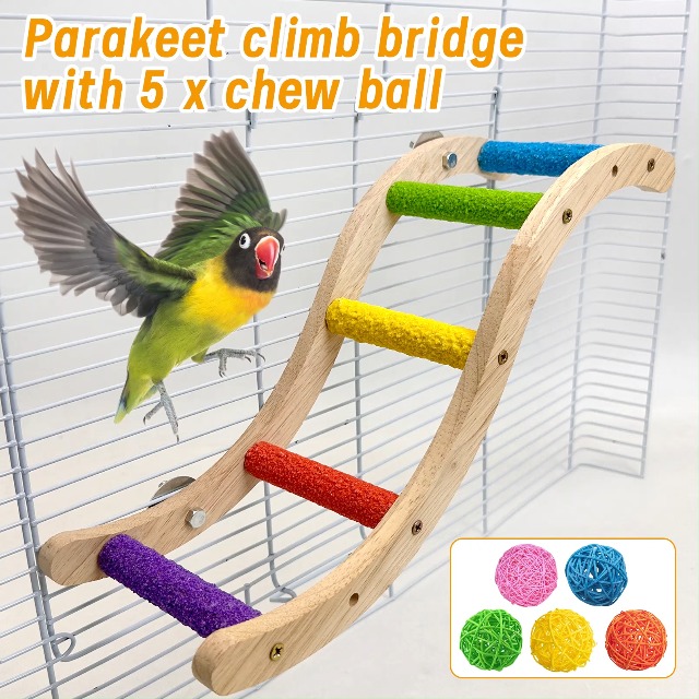 Hamiledyi Nature Wooden Bird Ladder Pet Parrots Climb Bridge Exercise Stands for Parakeet Climbing Chewing Bridge Bird Cage Accessories for Cockatiel Parakeet Lovebirds Budgie - image 8