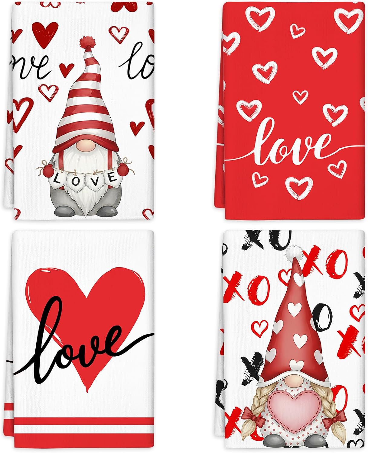 Valentines Day Kitchen Towels Cute Hand Towels for Bathroom 4 Pcs Love Heart Valentine Dish Towel Reusable Tea Towel Holiday Farmhouse Wedding Anniversary Kitchen Gift for Home Wall Decorations