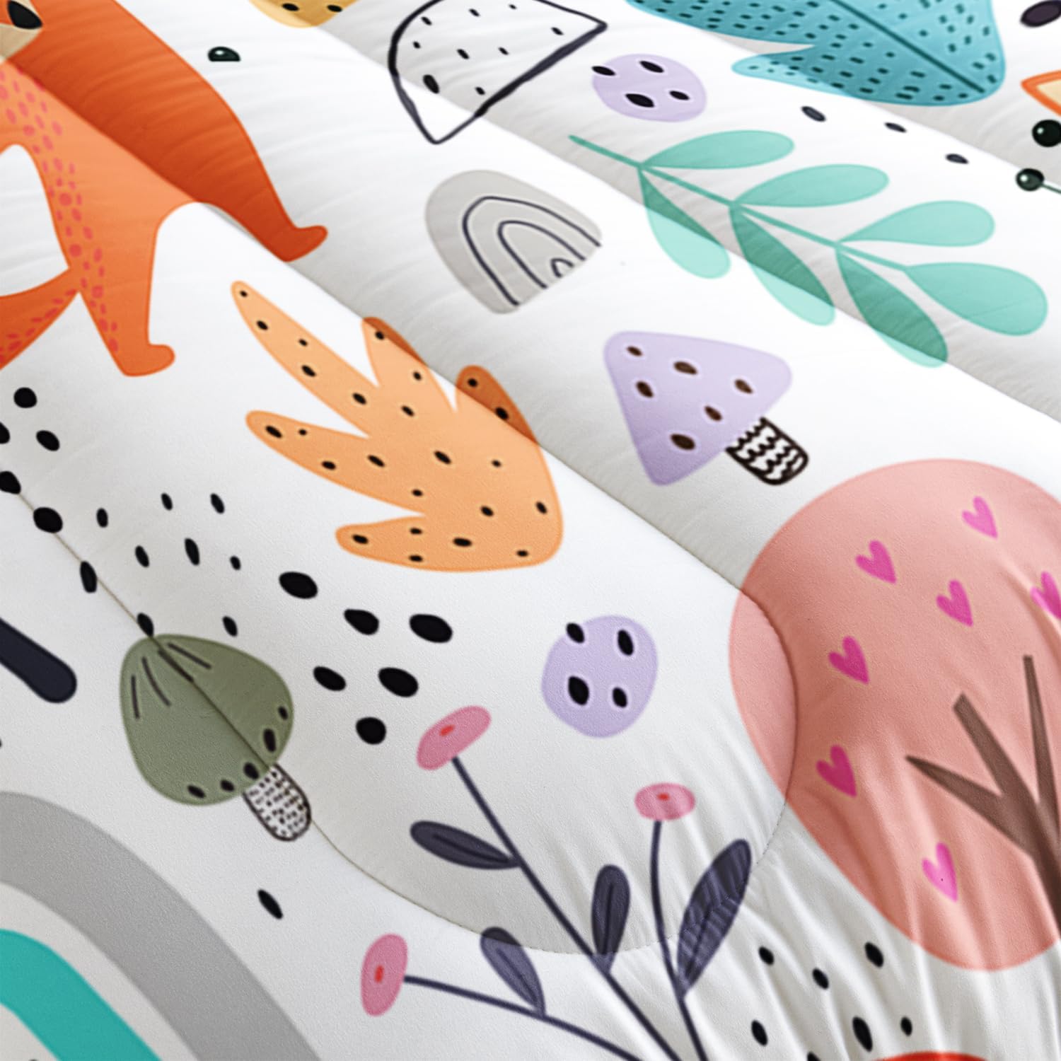 Nttopship Fox Bedding Comforter Set Twin Size for Kids Teens Cute Cartoon Forest Fox Printed Quilt Set for Bedroom Soft Microfiber All Season Print Quilt Set with 1 Comforter and 2 Pillowcases