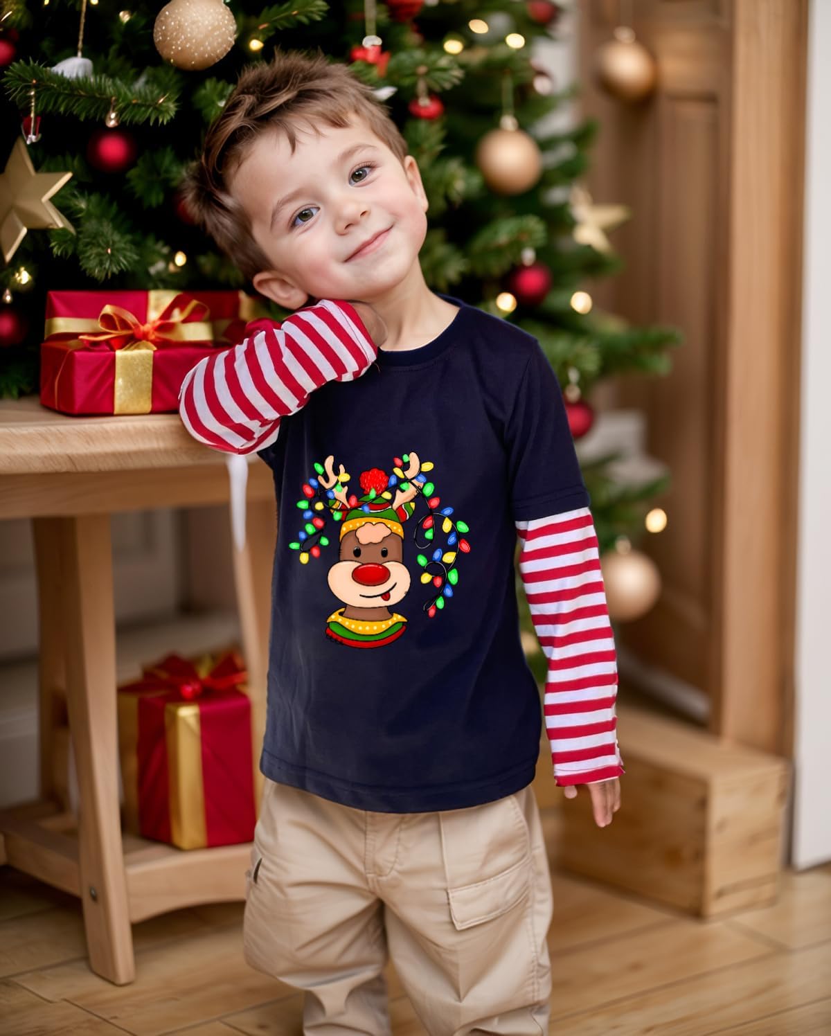Baby Boys Christmas Shirt Toddler Holiday Dino Tree Long Sleeve Xmas Graphic T-Shirt Clothes Outfit 1-7 Years - Image 2