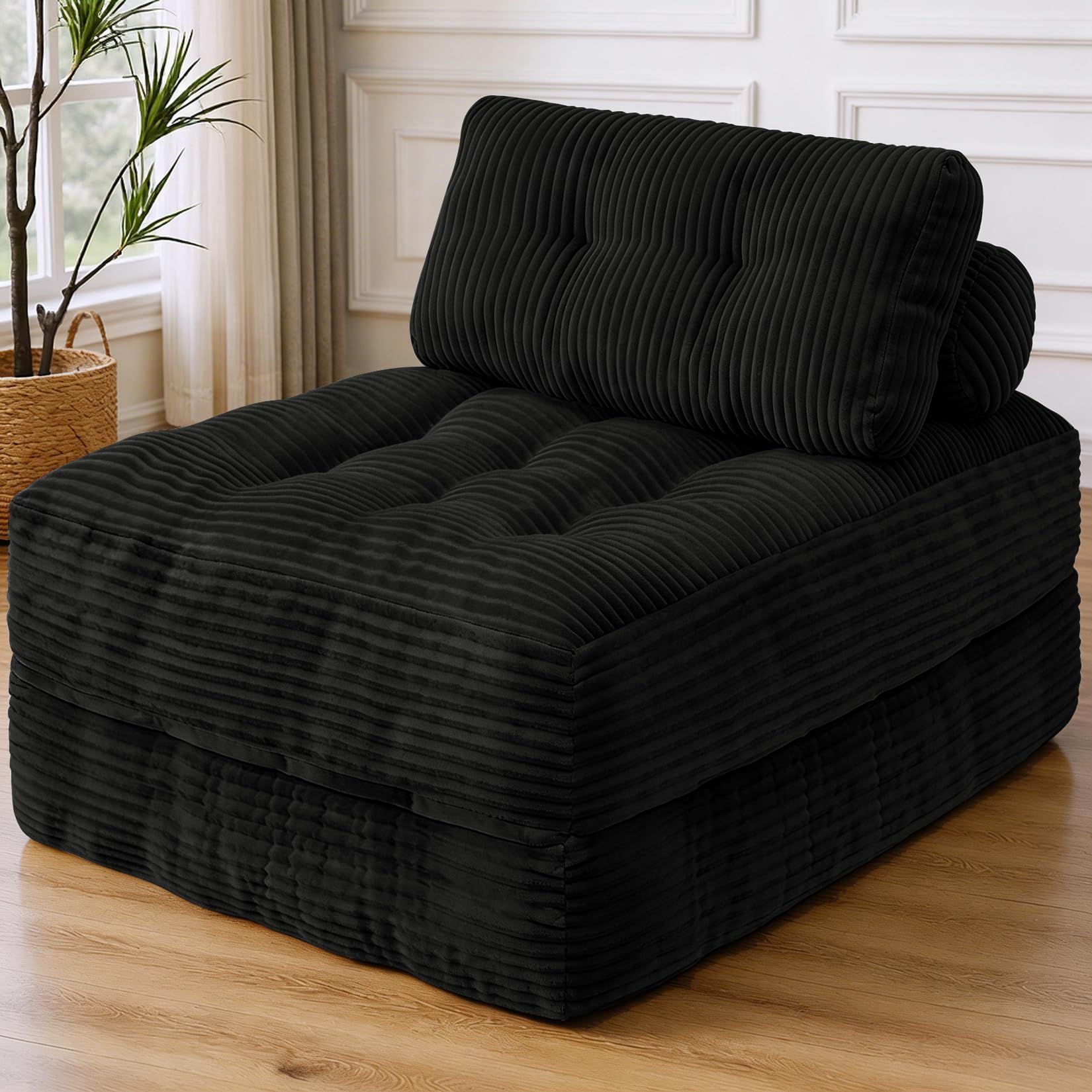 Folding Sofa Bed Convertible Sleeper Chair with Pillow Handle Foldable Mattress Futon Chair Bed Lounge with Back Support
