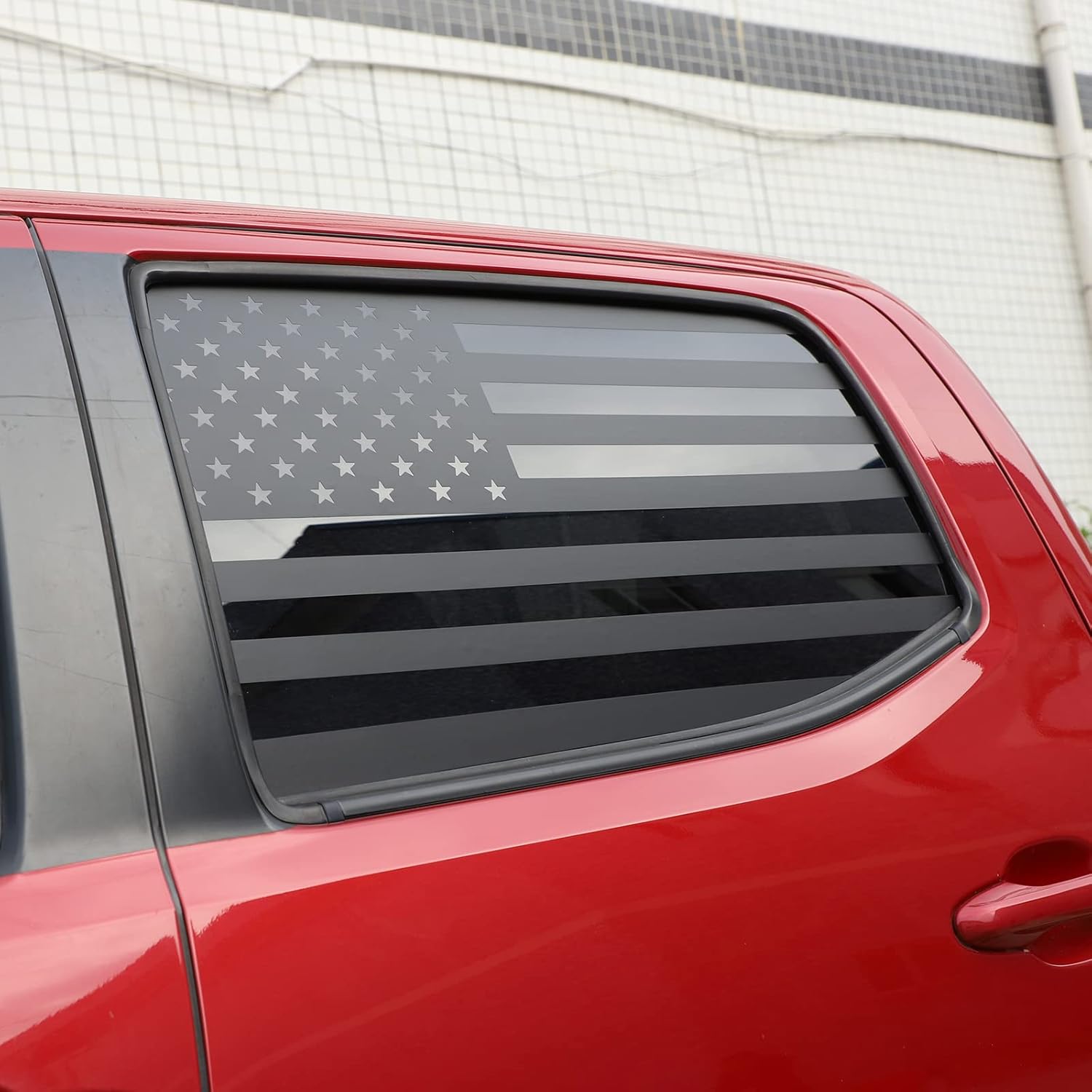 Car PVC Rear Side Window American Flag Decals,Compatible with Toyota Tacoma 2011 2012 2013 2014 2015,Outside Rear Side Window Decoration Sticker,Black,2 PCS (Black US Flage)