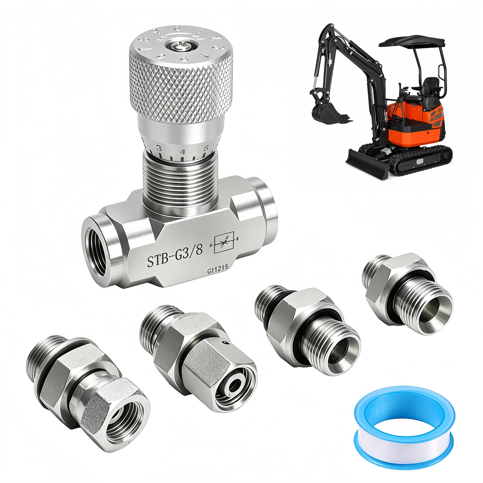 STB-G3/8 3/8" L08 Hydraulic Flow Control Valve For 1-2 Ton Mini Excavators