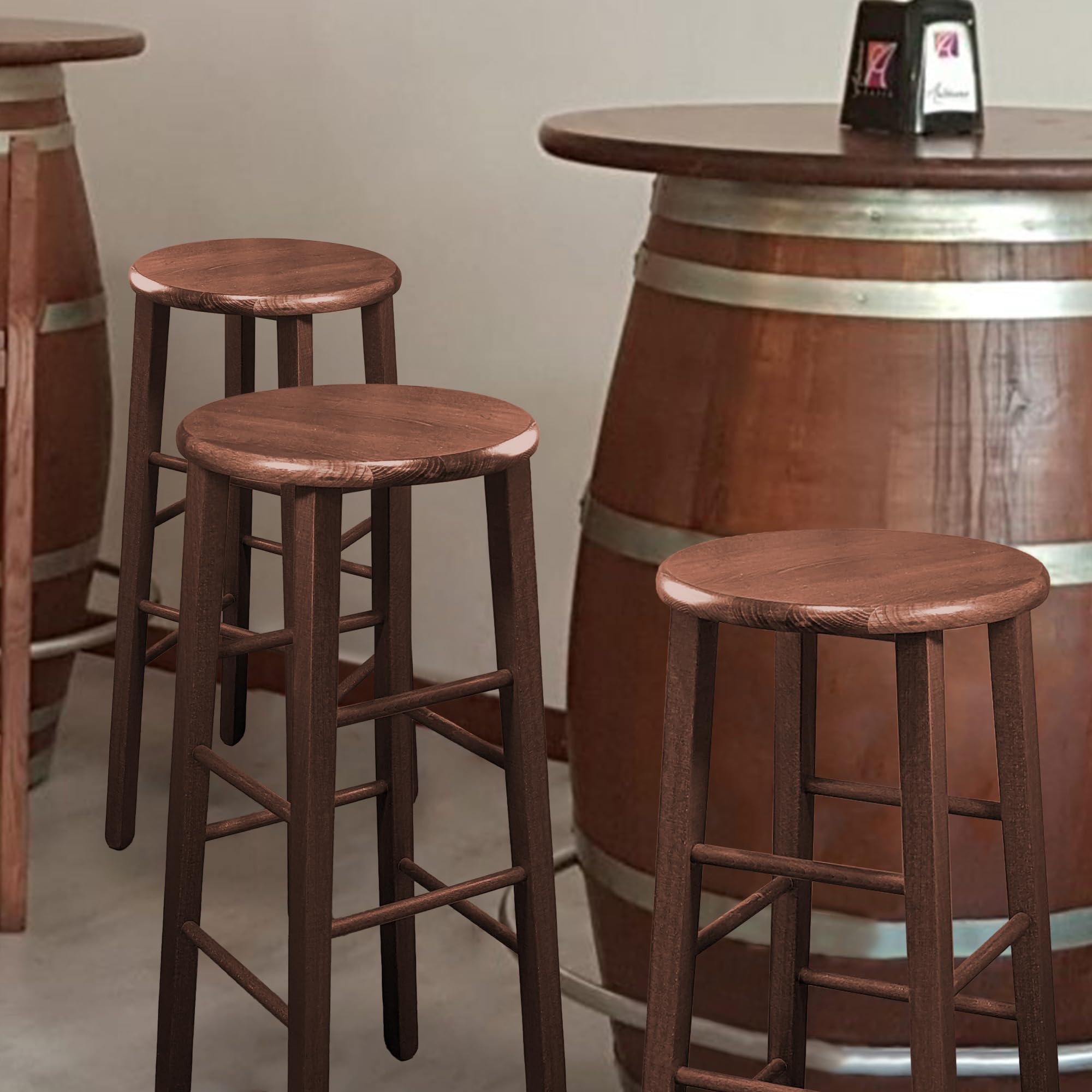 Sgabello Rotondo In Legno Massello Di Faggio – Noce, Altezza 50 Cm, Diametro 30 Cm, Prodotto Italiano