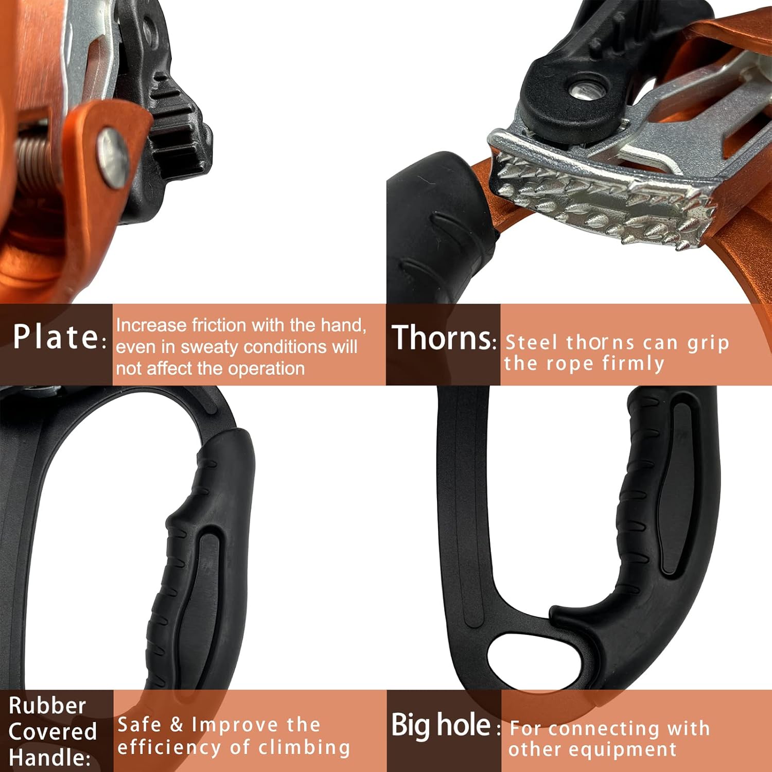 S.E.PEAK Hand Ascender CE Certified Strong Rappelling Gear Equipment with Ergonomic Rubber Handle for Rock Climbing Tree Arborist, Climbing Rescue Caving, Mountaineering, 8~13MM Rope, Right Hand，Black : Sports & Outdoors