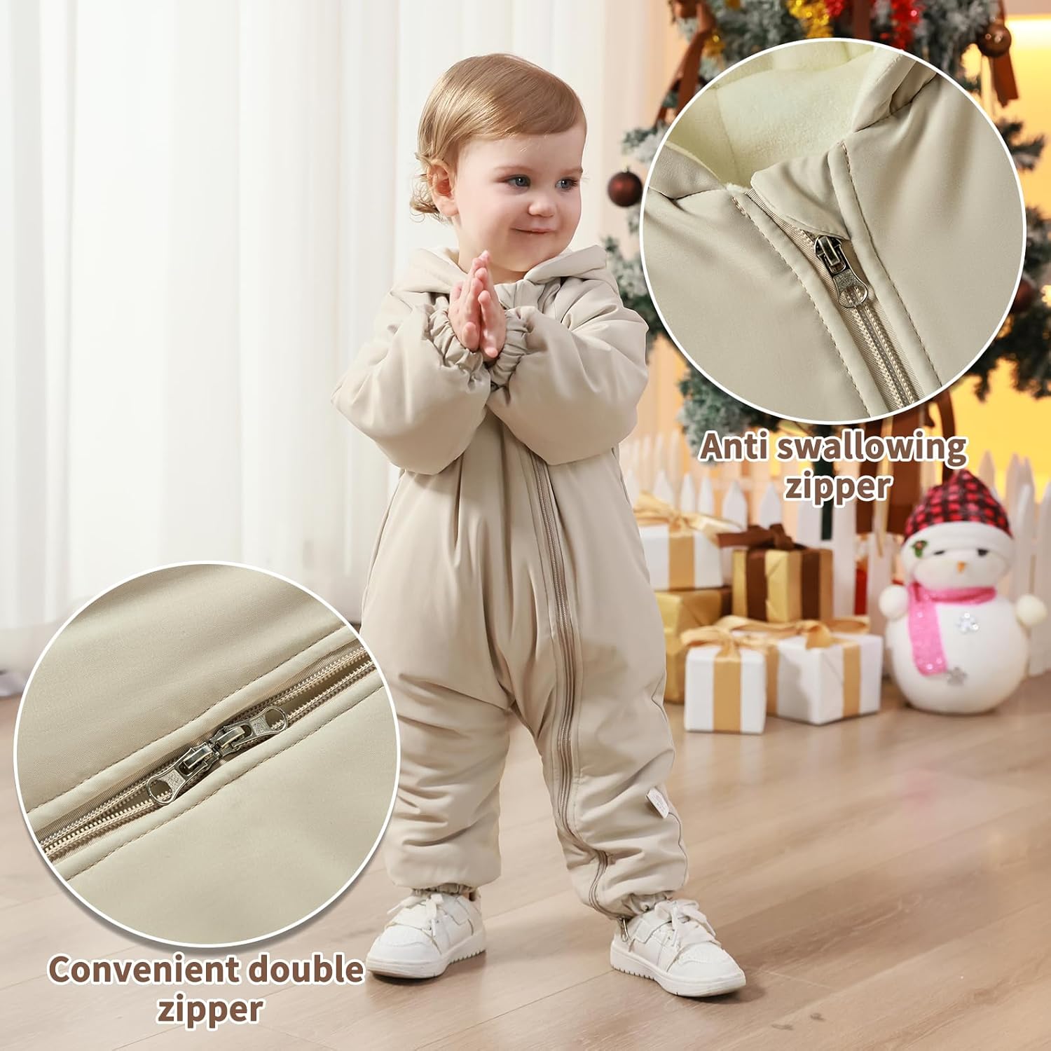 UVIPC Toddler Snow Suit Newborn Baby Winter Clothes Long Sleeve Romper Convenient Dual Zipper Design Outdoor Snowsuit