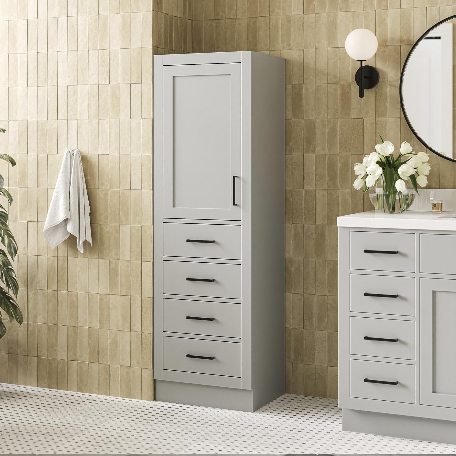 ARIEL Hepburn Bathroom Storage Cabinet - Solid Hevea Wood and Fully Assembled for Long-Lasting Durability and Sophisticated Finish, Freestanding Linen