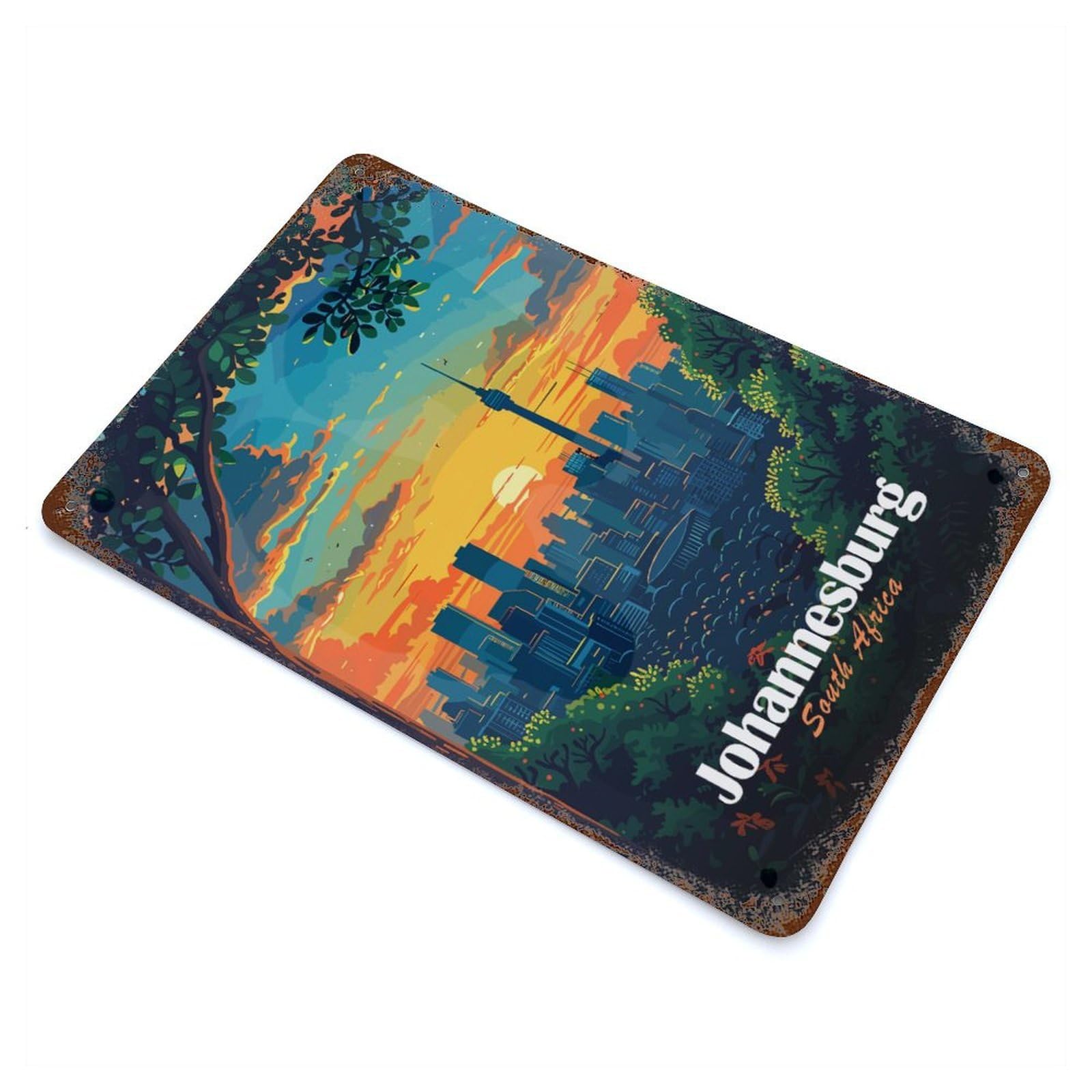 Johannesburg South Africa Cityscape Illustration Vintage Metal Tin Sign 11.8"x7.9", for Garage, Bar And Workshop Decor, Novelty Wall Decor