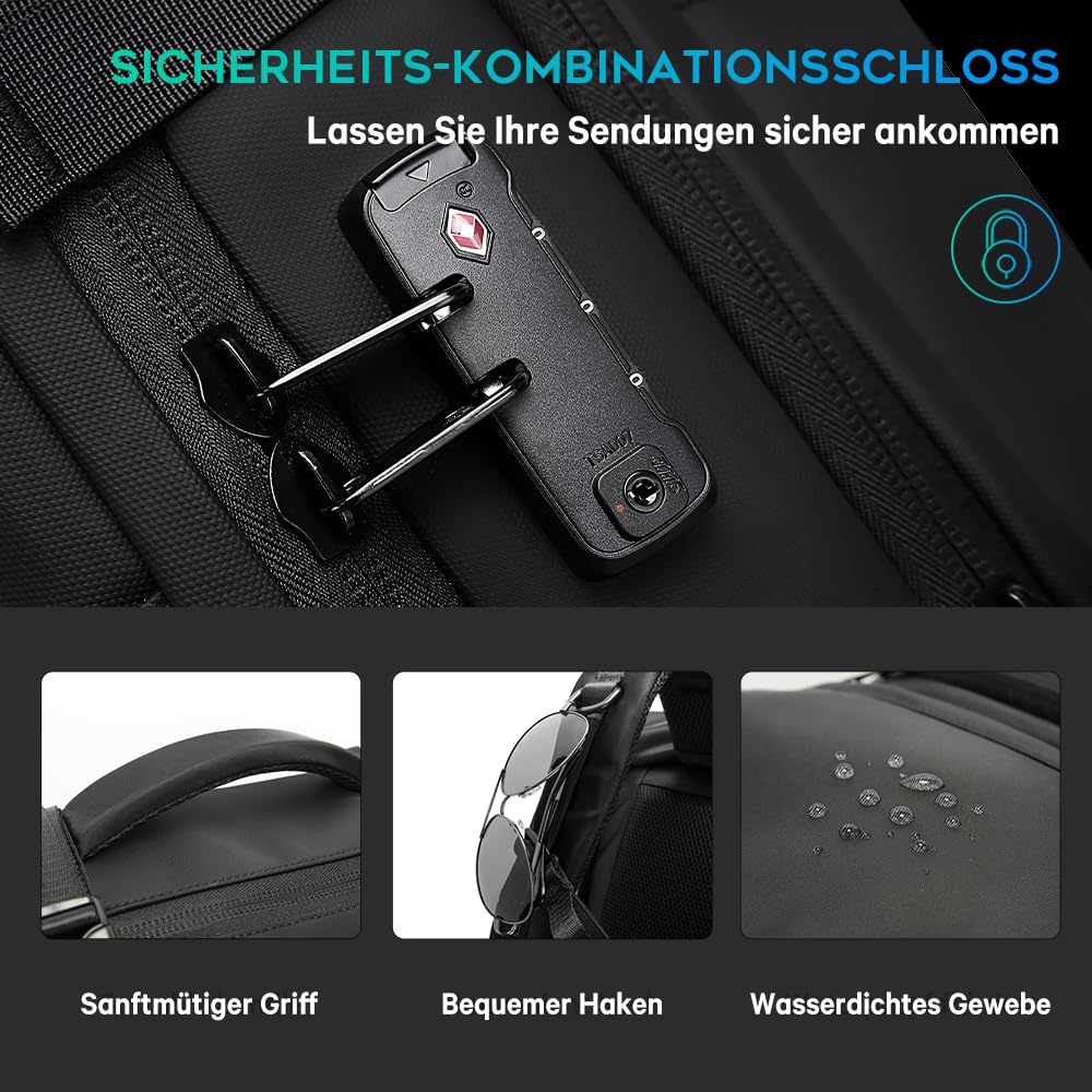 BANGE Anti-Diebstahl-Rucksack, 3-in-1-Handgepäck-Rucksack mit abnehmbarer Schultertasche und Schuhfach, wasserabweisend, für Business, Übernachtung, Reiserucksäcke für Damen und Herren, Schwarz, L