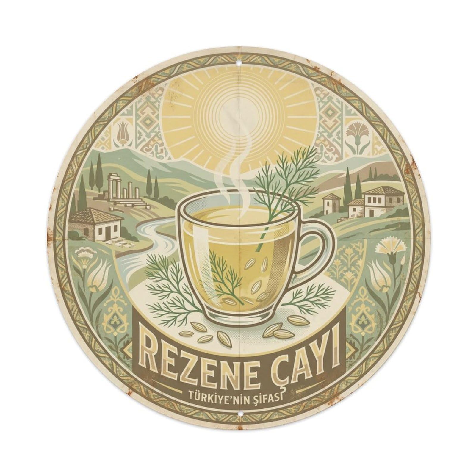 Silkscreen Travel Turkey Tea Teahouse Brew Culture Metal Tin Sign