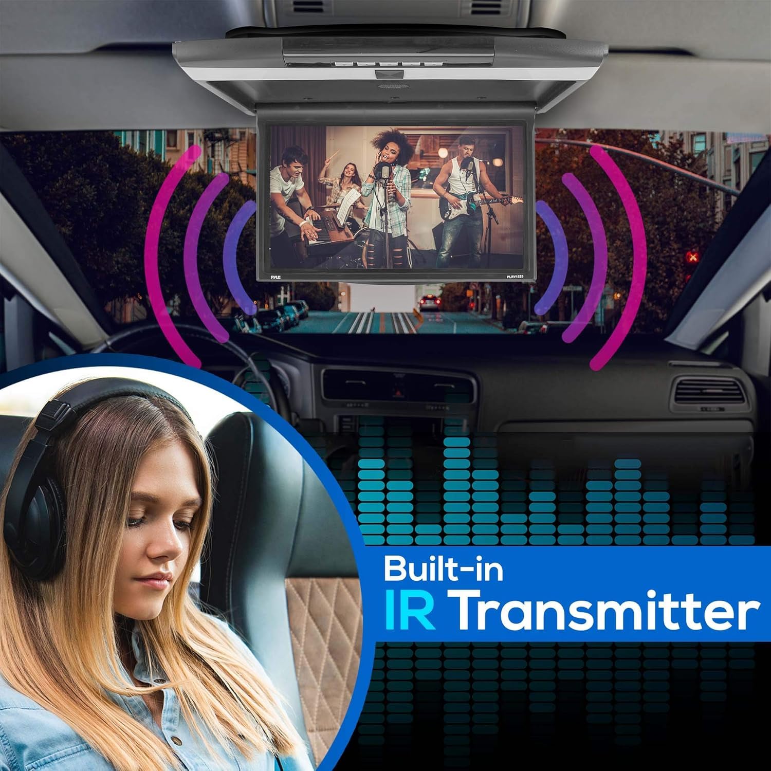 Pyle Schermo per Auto 39,6 cm, Monitor Ribaltabile, Monitor Auto Alta Risoluzione 1680 x 800 Widescreen, IR/FM, USB/SD, HDMI, AV, Altoparlante Stereo, Montaggio Tetto Auto