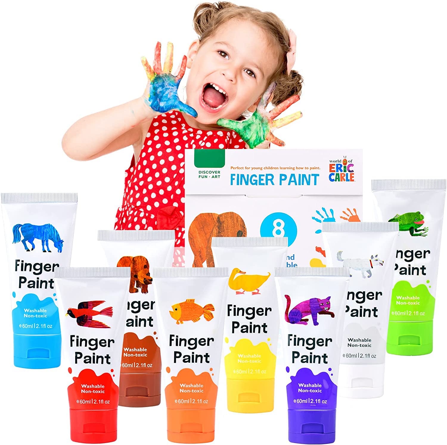Washable Finger Paint Set For Kids, Finger Paints For Toddlers Non-Toxic, Art Supplies For Kids, My First Fingerpaint Kit, Paint For Diy Crafts Painting Art Painting Supplies Gift (8 Color)