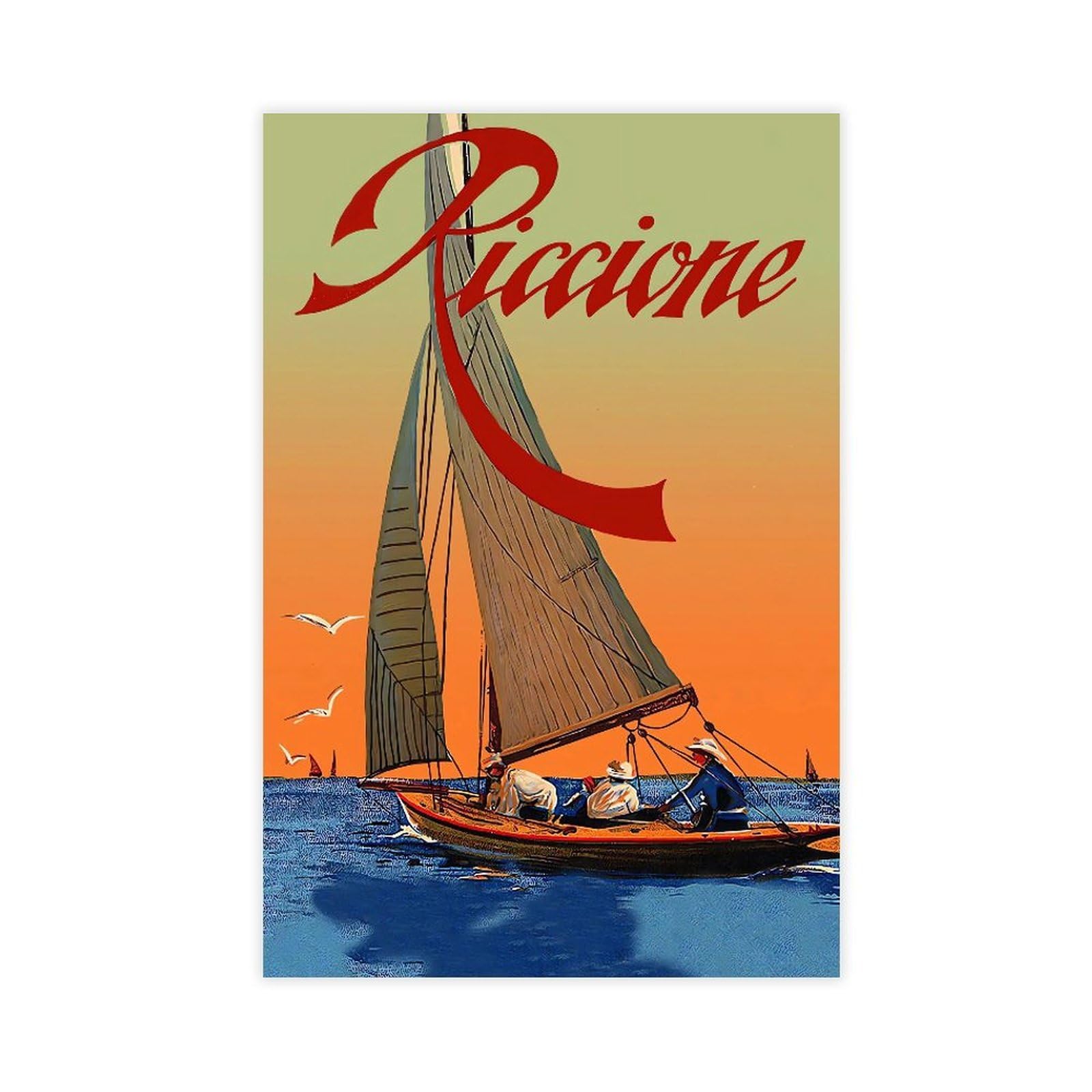 QNVJQKDSI Riccione Travel Vintage Canvas Poster Bedroom Decor Landscape Office Room Decor Gift 12" L X 18" W