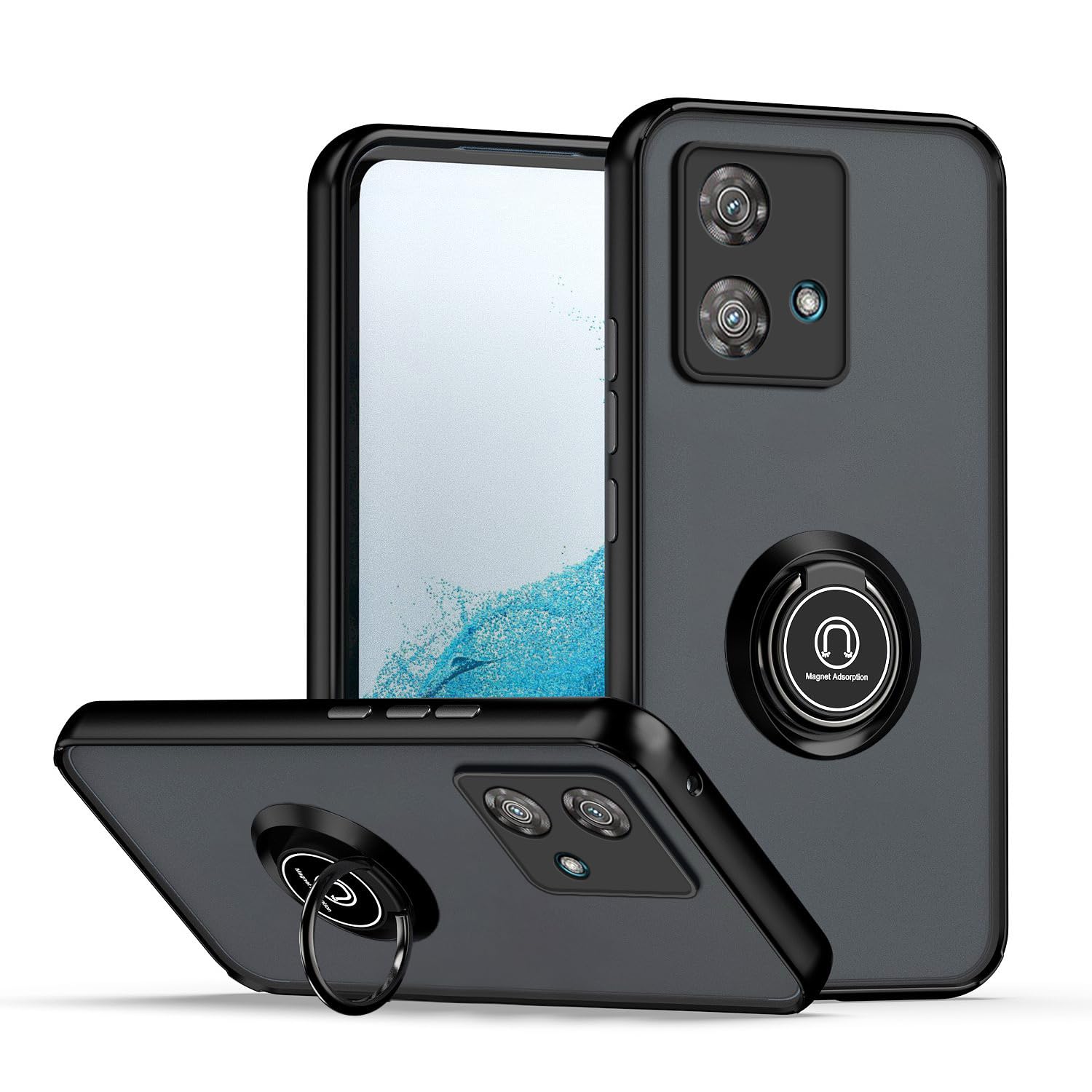 ILING Handyhülle Für Motorola Edge 40 Neo – Ultradünn, Stoßfest, Mit Ringständer, Halbtransparent Matt (Dunkelgrün)