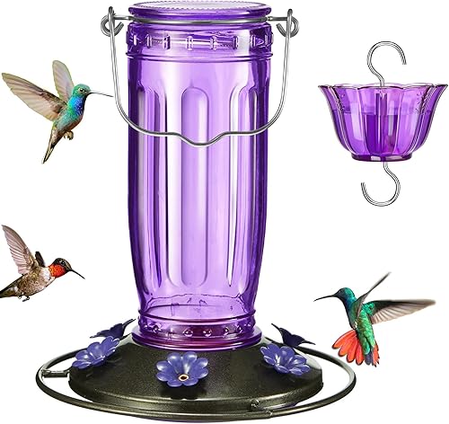 Miniatura 1 de Kingsyard Comedero de cristal para colibríes para exteriores, comedero para pájaros silvestres con 6 puertos de alimentación para colgar para jardín