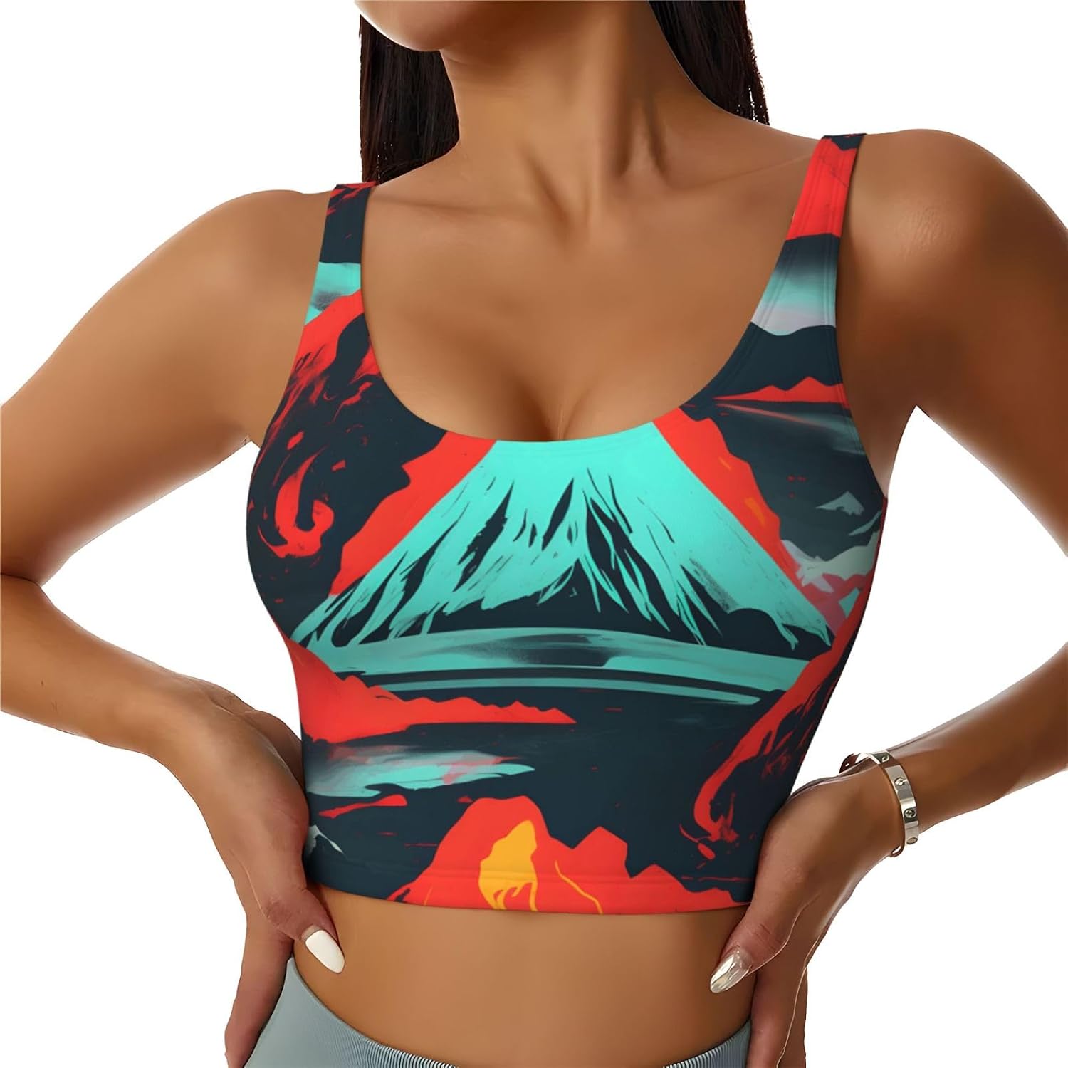 Volcano Bloom Print Women's Sports Vest Breathable for Yoga Running Gym Athletic Casual Sleeveless Top