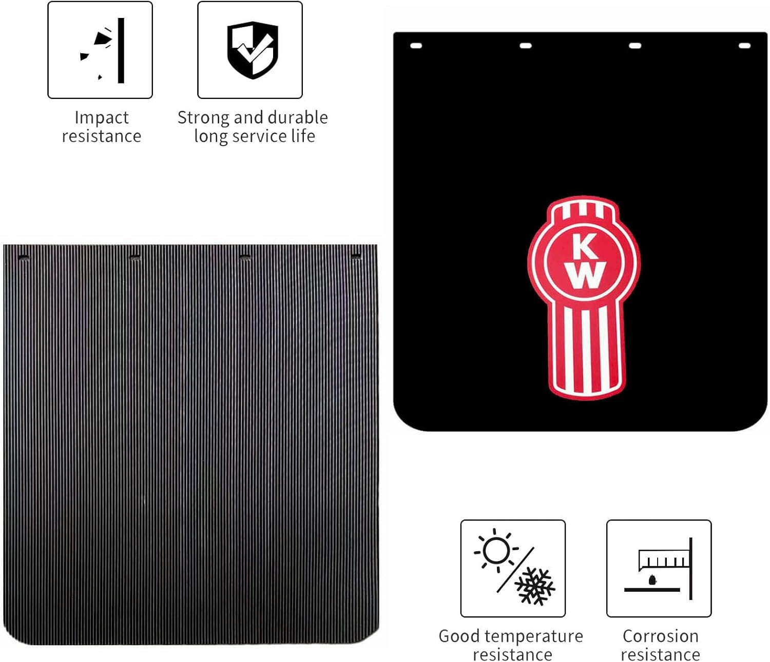 Semi Truck Mud Flaps 24"x24" Mud Flaps for Semi Trucks Trailer Tractor Heavy-Duty Polymer Semi Mud Flaps Easy Installation Black Universal Truck Mud Flaps 2PCS (24MFBK-XKW)