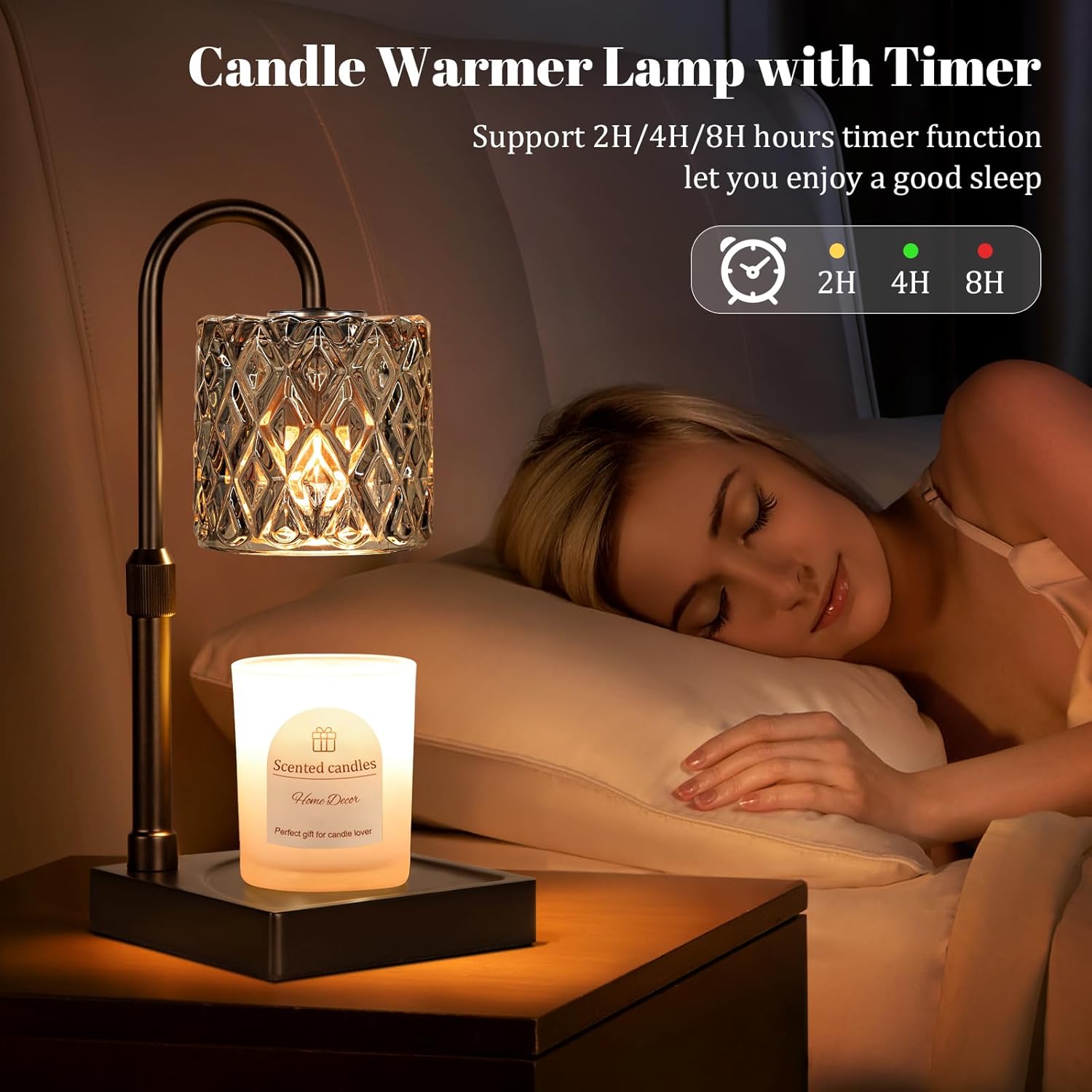 Hong-in Dark Grey Candle Warmer Lamp with Timer -Dimmable Adjustable Height Wax Melt Warmer for Jar Candles,Vintage Home Decor with Elegant Clear Glass,Birthday Gifts for Women, Mom, Friend, Sister - Image 7