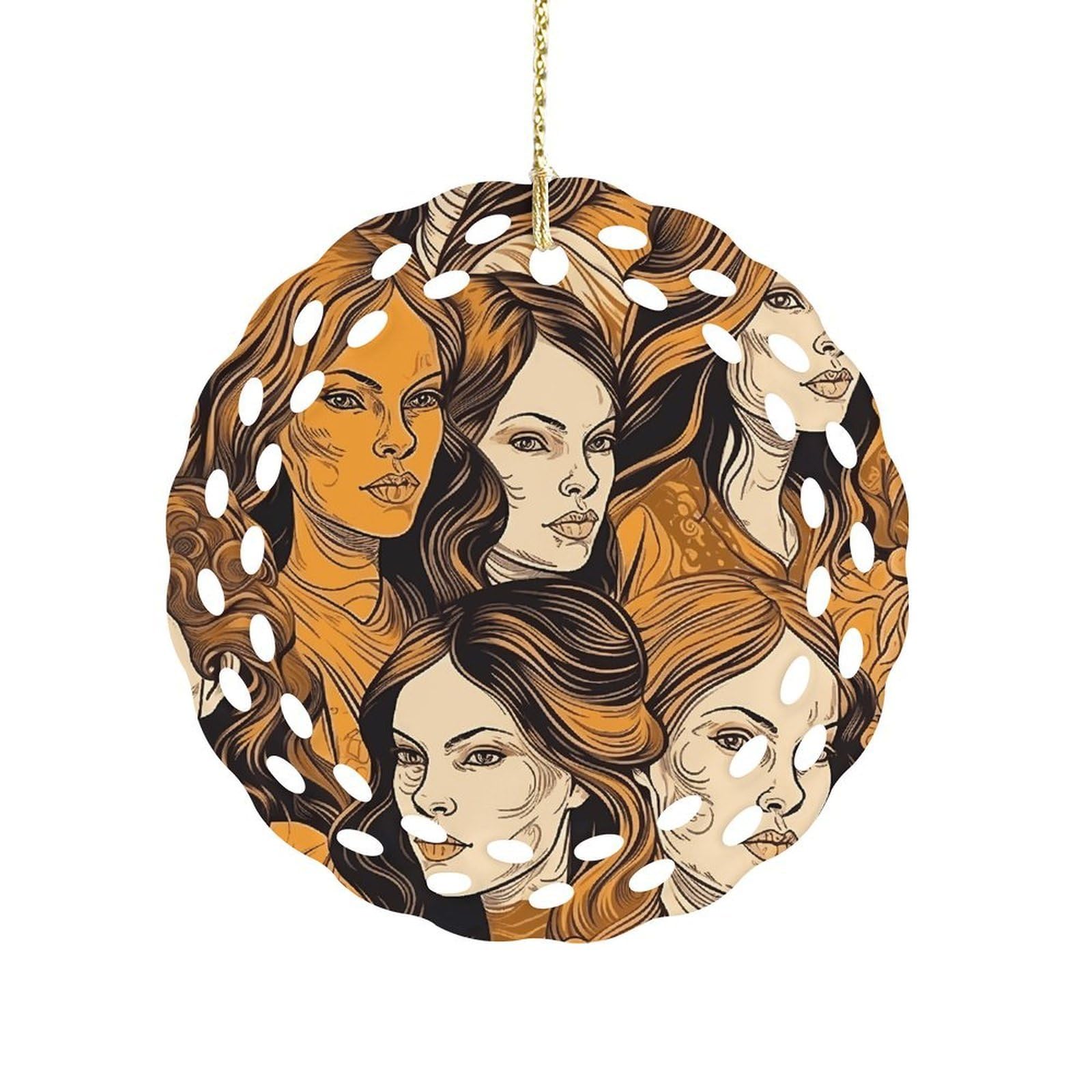 Fodpand Women's Style Face Ceramic Ornament For Home Decor 3.2" Round Tree Decoration Christmas Ornaments For Men Double-Sided Design