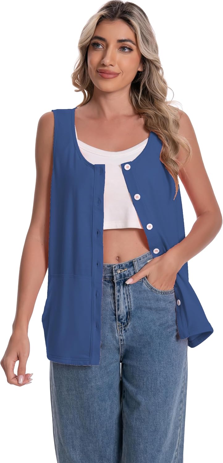 Mastectomy Top Tank with Drain Pockets Post Surgery Recovery Must Haves Clothing Comfy Sleeveless Shirts - Image 5
