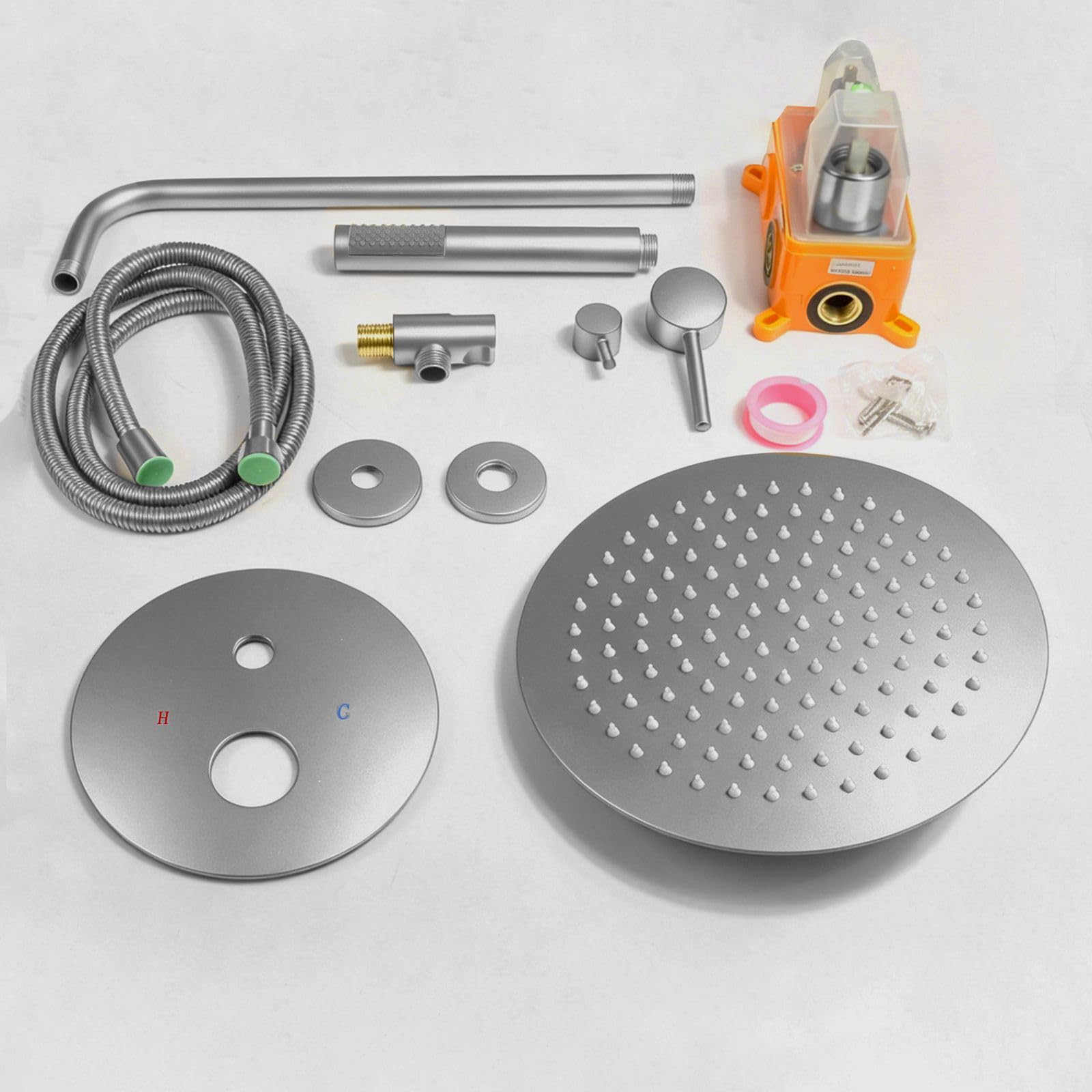 SaniteModar Set Doccia Incasso | Miscelatore Doccia Incasso con Soffione a Pioggia Rotondo 25cm e Doccetta | Nichel Spazzolato