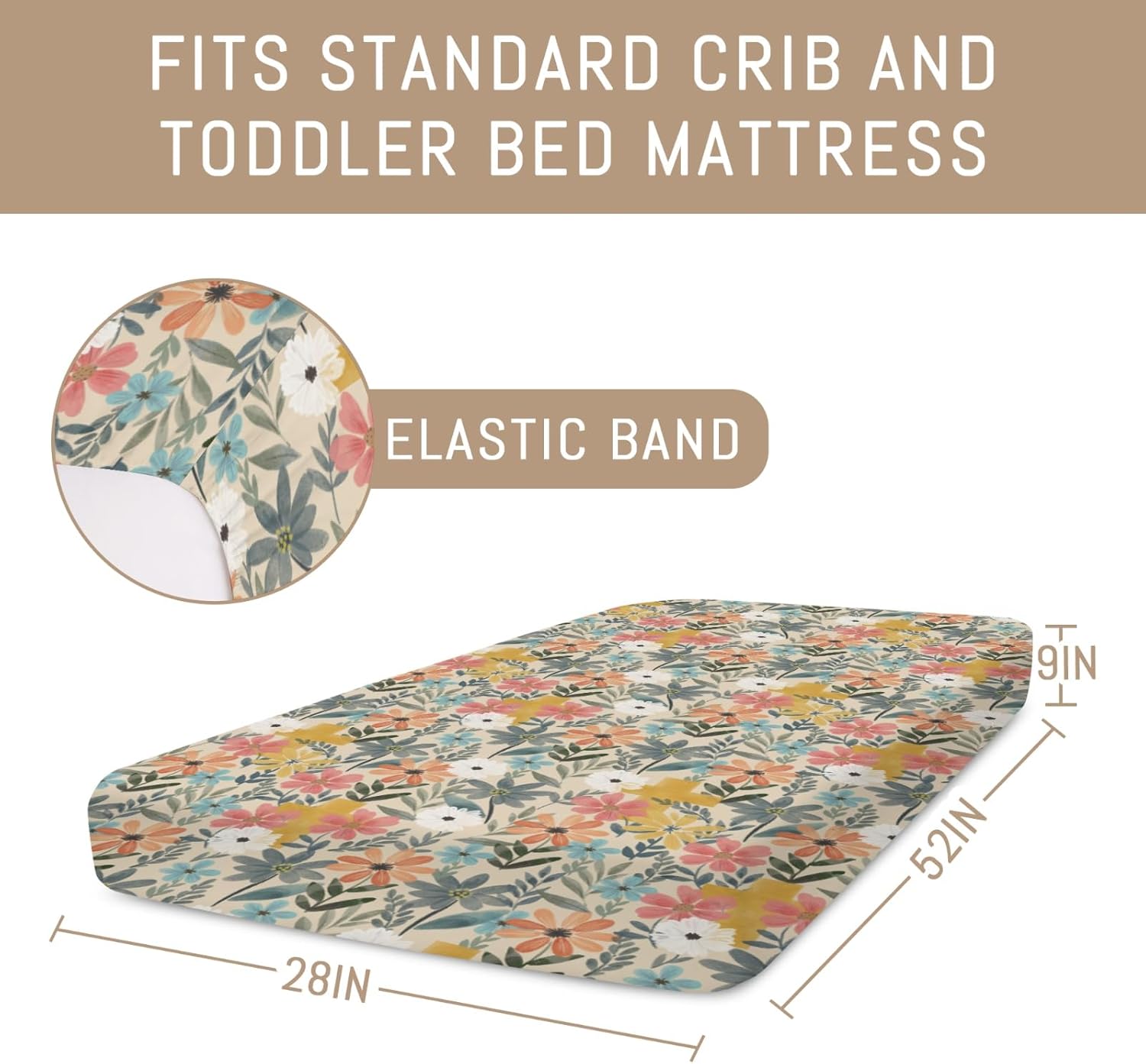 Vintage Boho Floral Baby Crib Sheets for Boy Girl Retro Flowers Crosses Soft Stretchy Fitted Crib Mattress Covers Fit 52''x28'' Standard Crib & Toddler Mattresses Easter Meadow Floral Bed Sheets